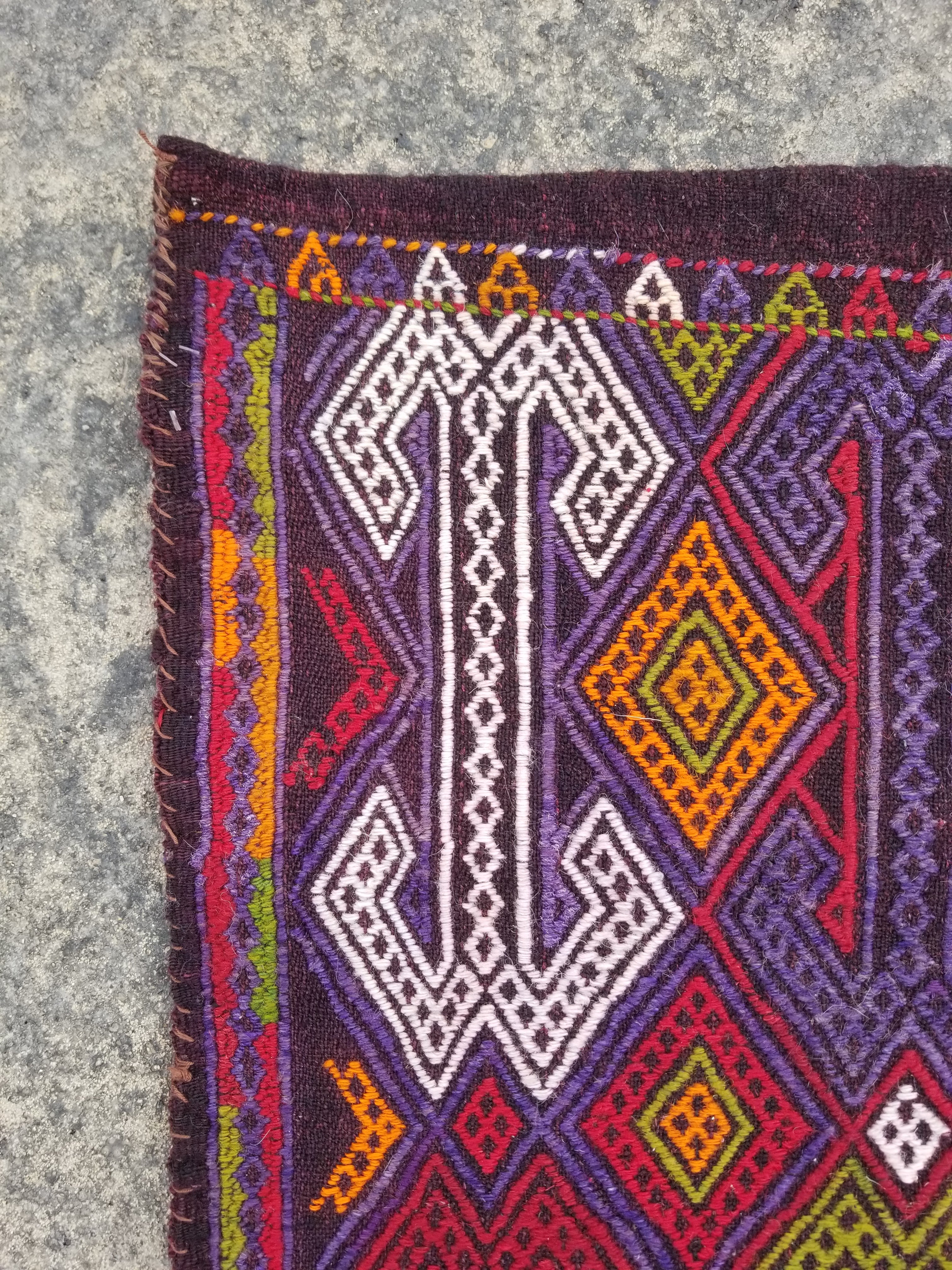 Vintage Traditional Handwoven Turkish Wool Multicolor Kilim 104x53cm