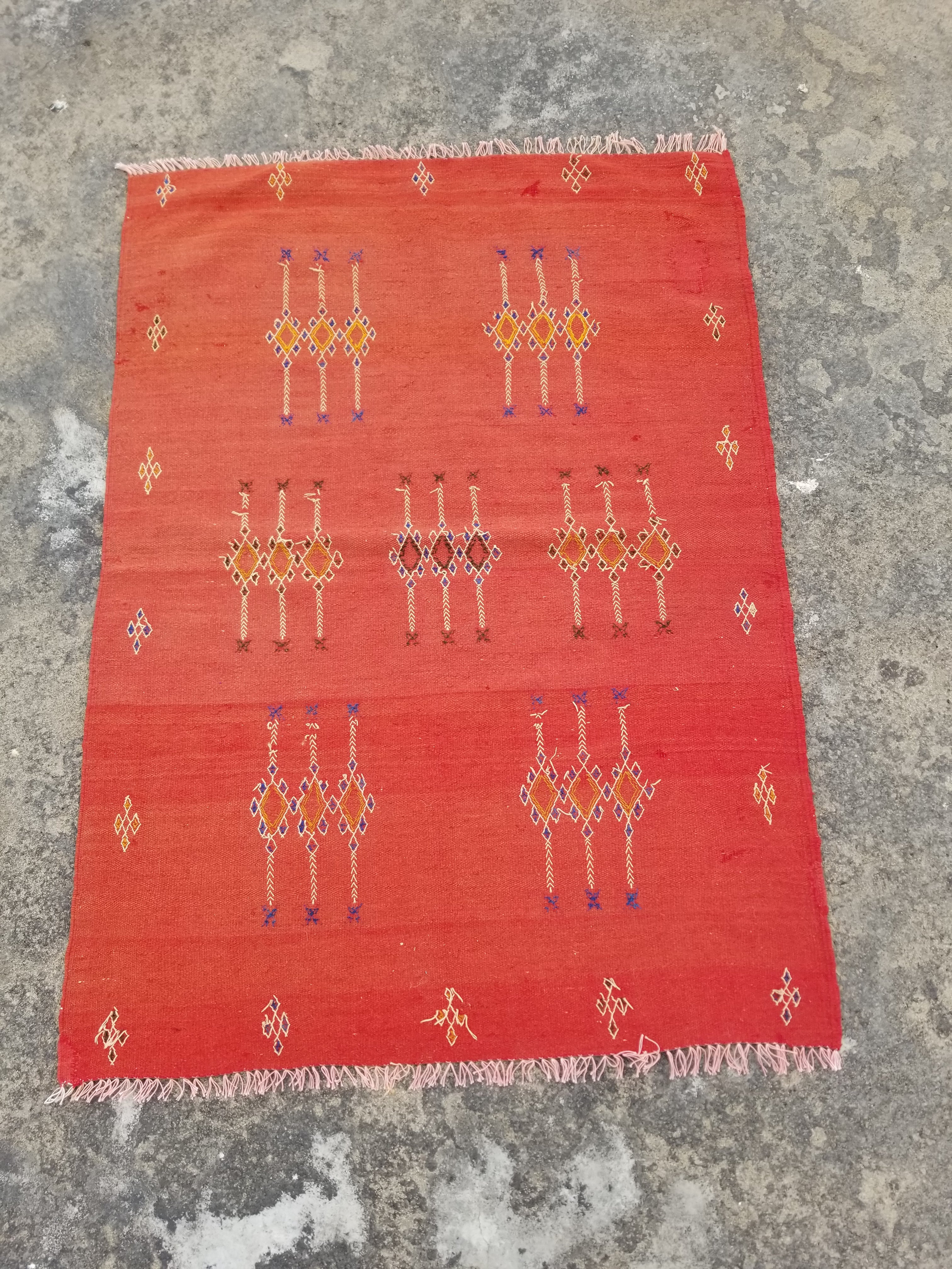 Vintage Traditional Handwoven Moroccan Wool Orange Kilim 132x94cm