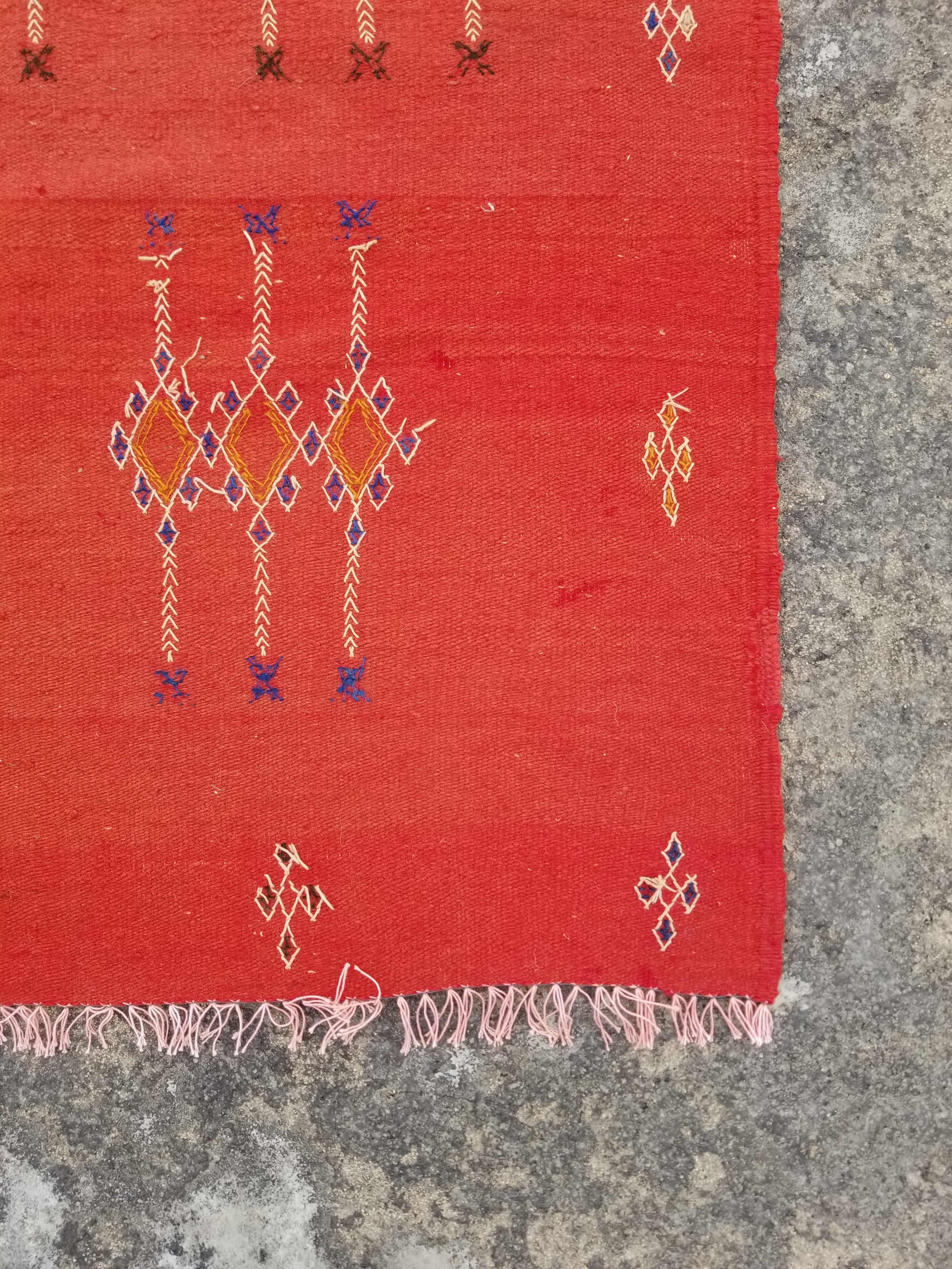 Vintage Traditional Handwoven Moroccan Wool Orange Kilim 132x94cm