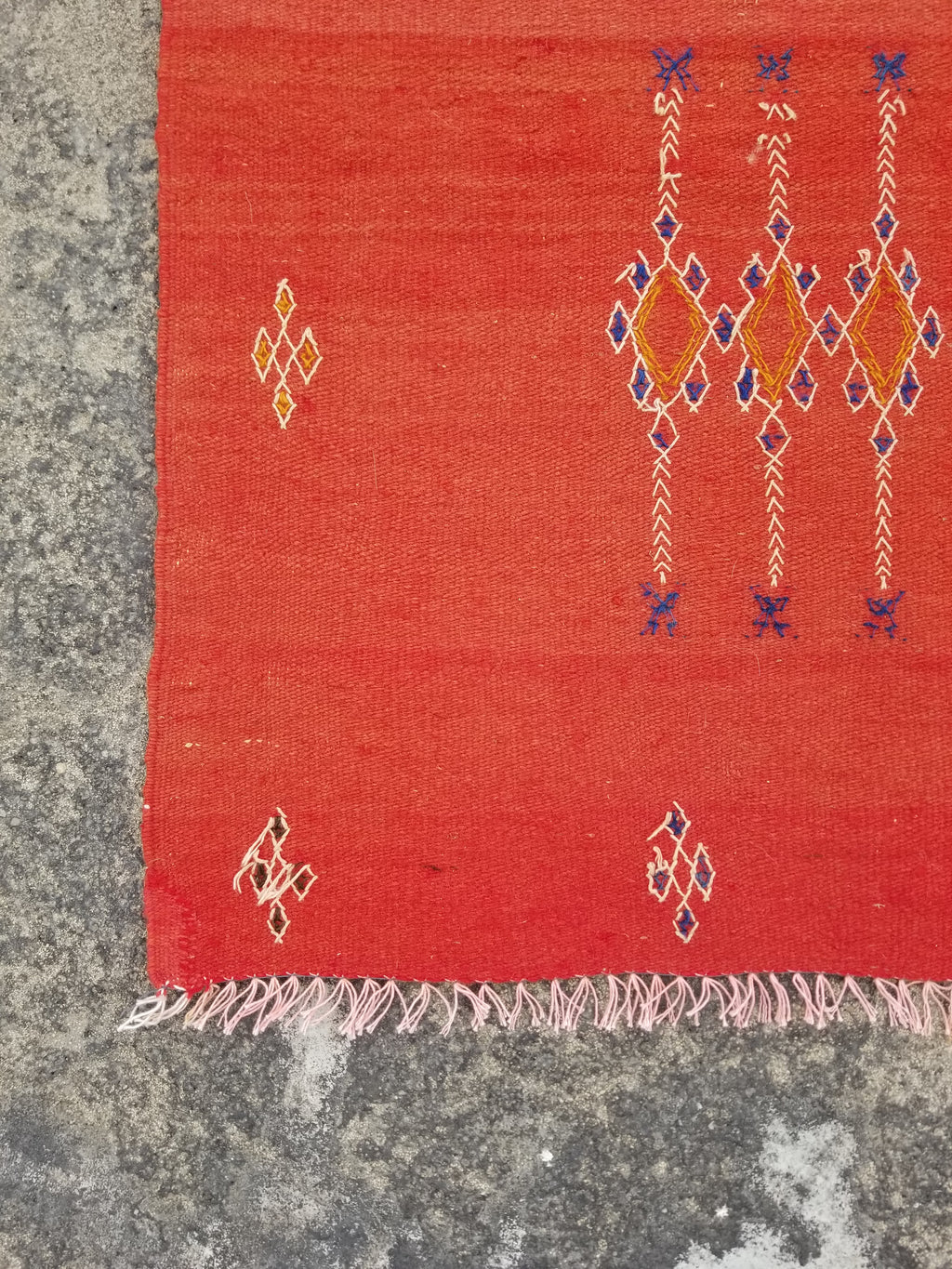 Vintage Traditional Handwoven Moroccan Wool Orange Kilim 132x94cm