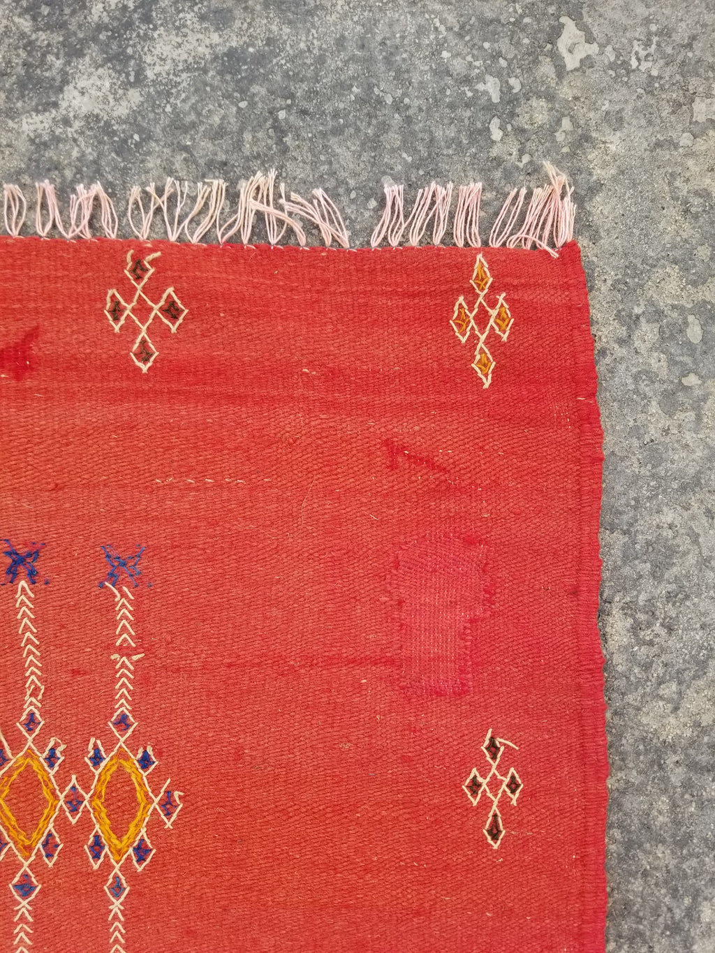 Vintage Traditional Handwoven Moroccan Wool Orange Kilim 132x94cm