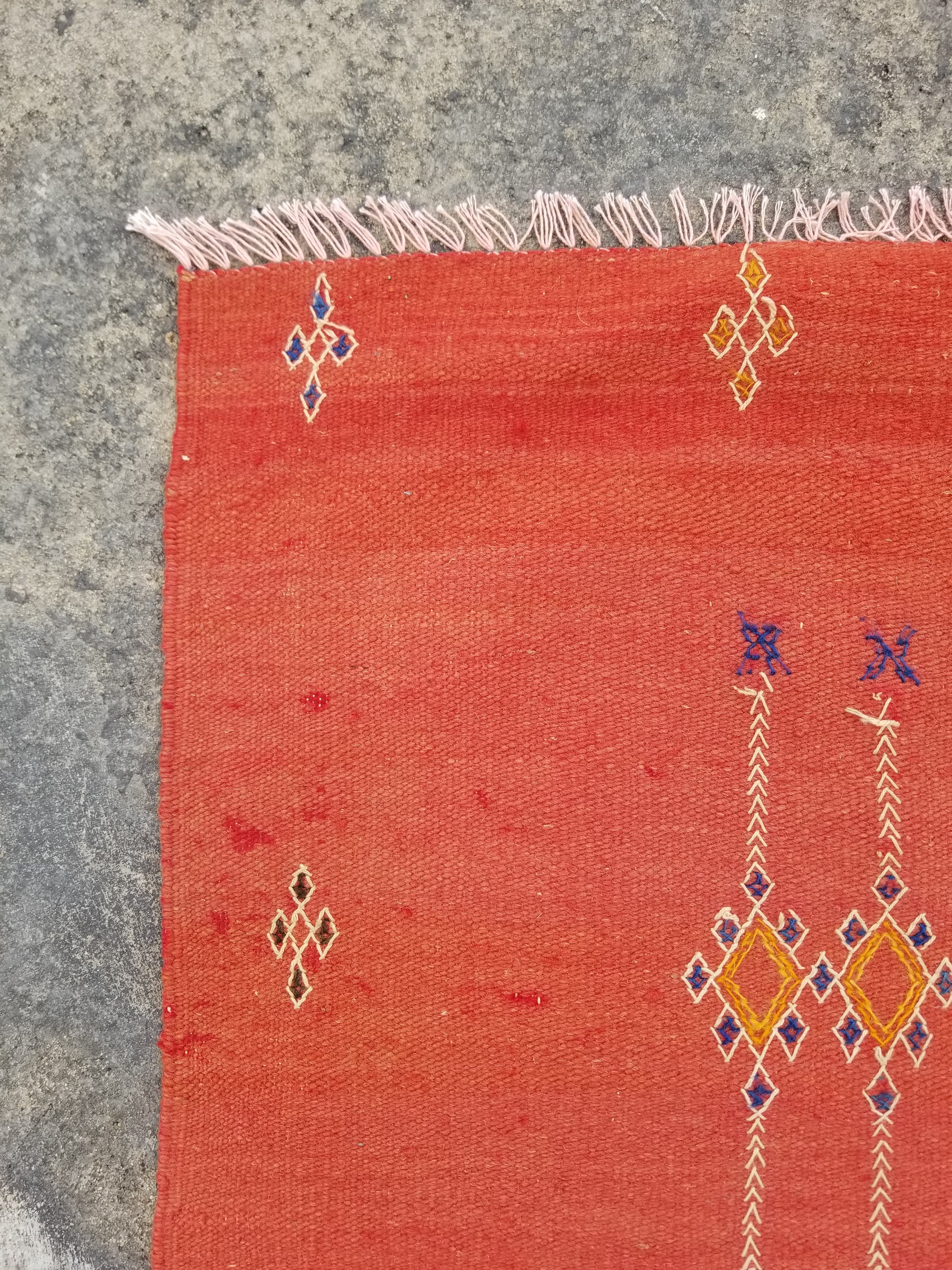Vintage Traditional Handwoven Moroccan Wool Orange Kilim 132x94cm