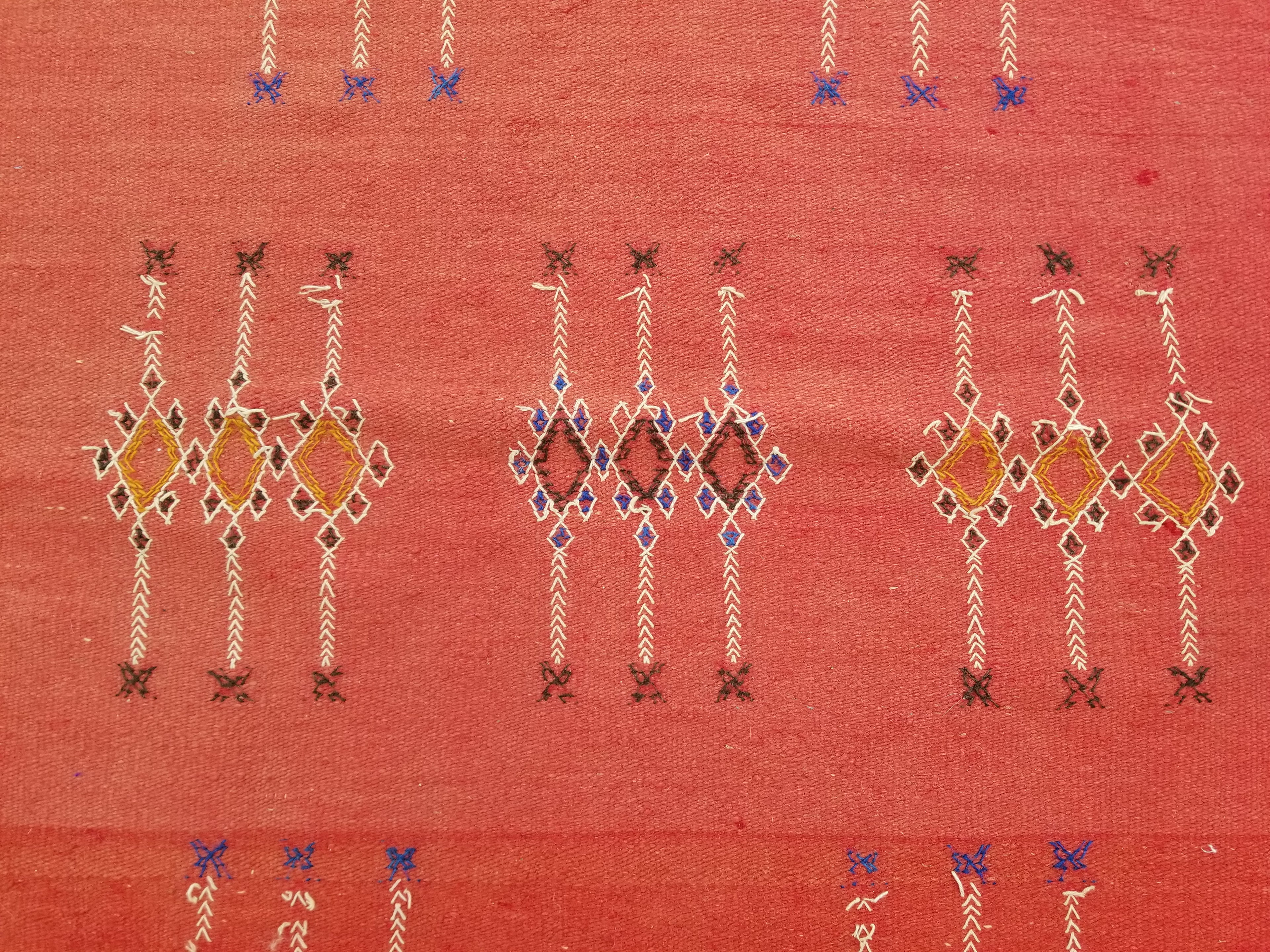Vintage Traditional Handwoven Moroccan Wool Orange Kilim 132x94cm