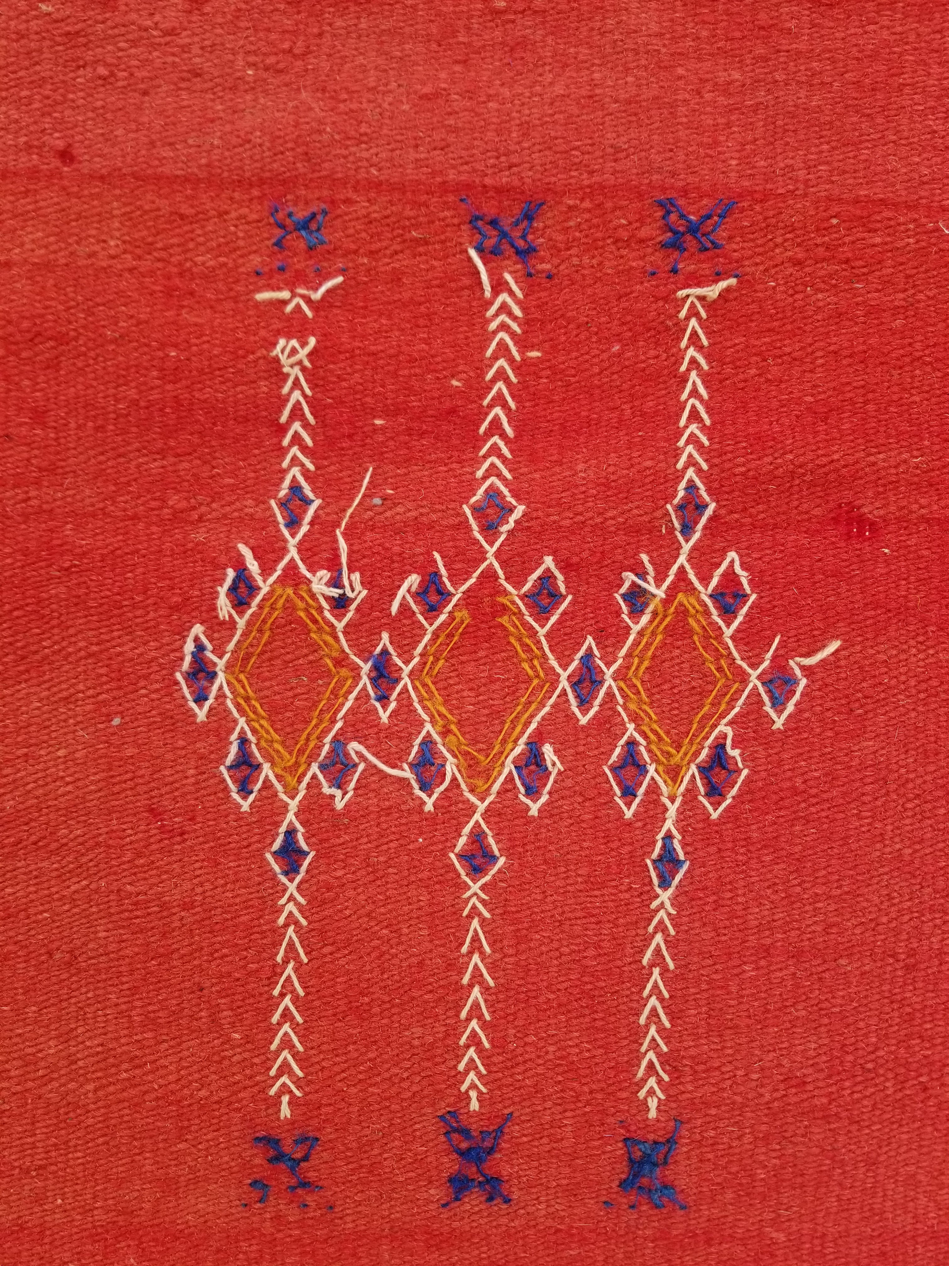 Vintage Traditional Handwoven Moroccan Wool Orange Kilim 132x94cm