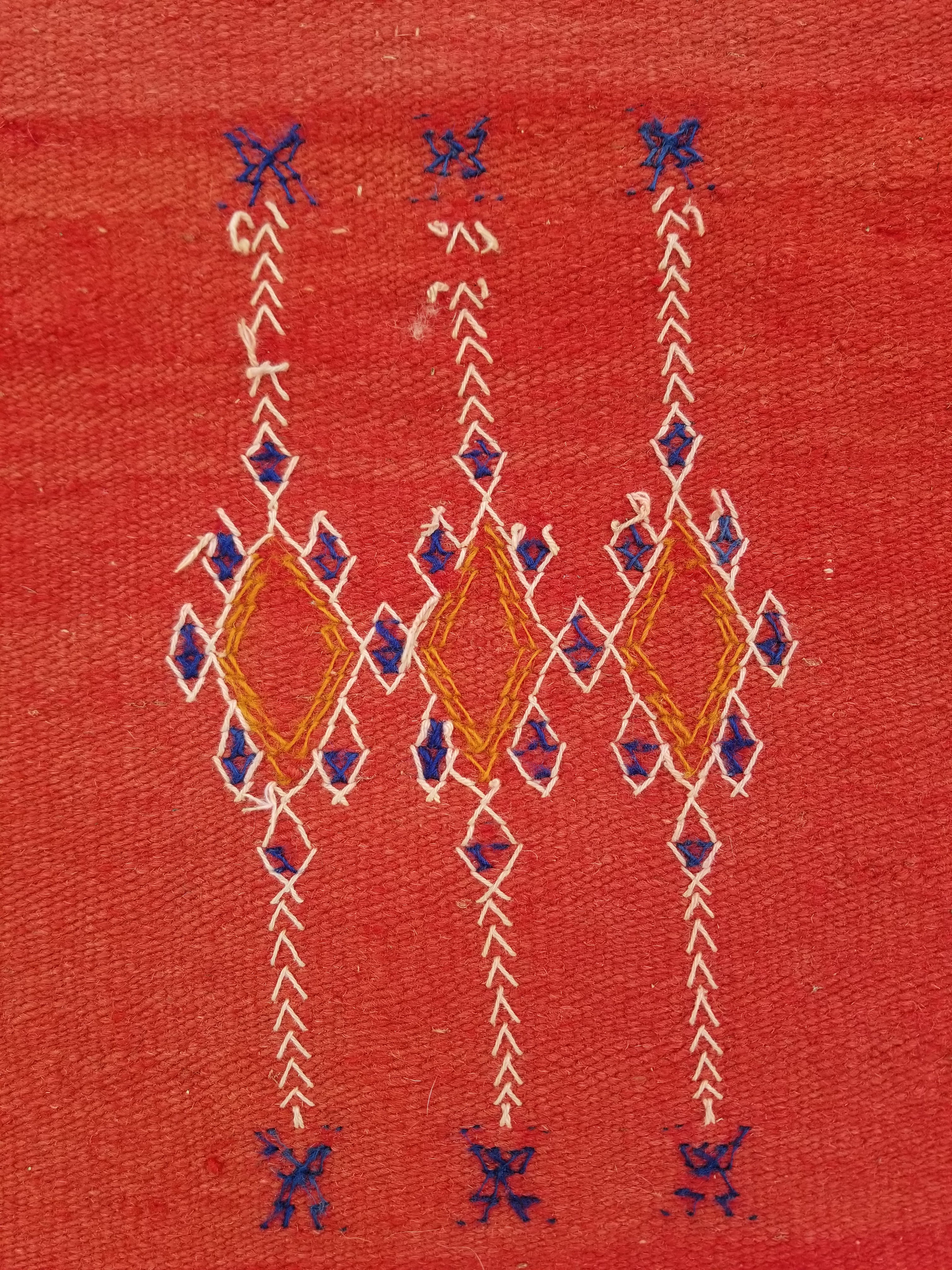 Vintage Traditional Handwoven Moroccan Wool Orange Kilim 132x94cm