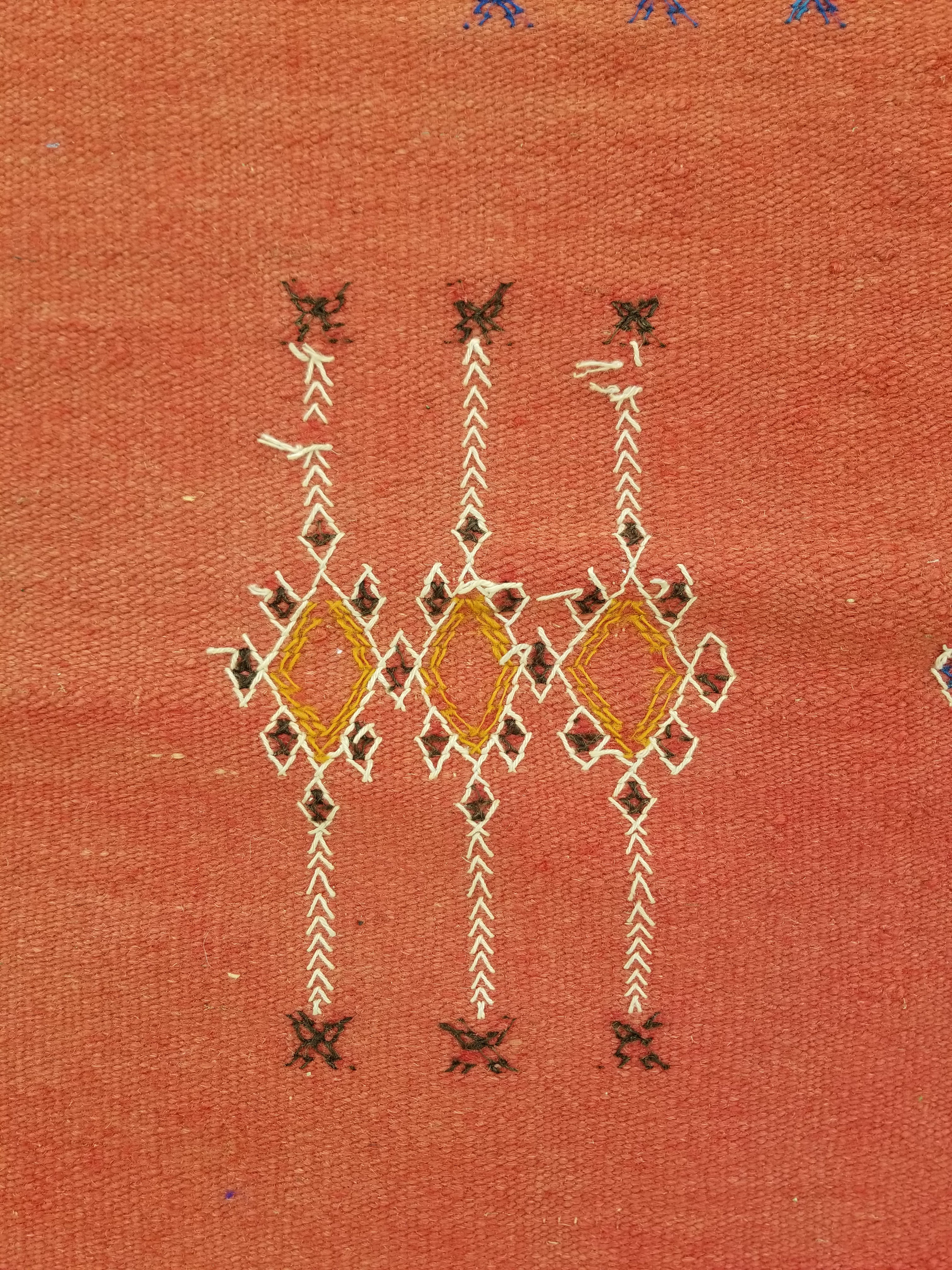 Vintage Traditional Handwoven Moroccan Wool Orange Kilim 132x94cm