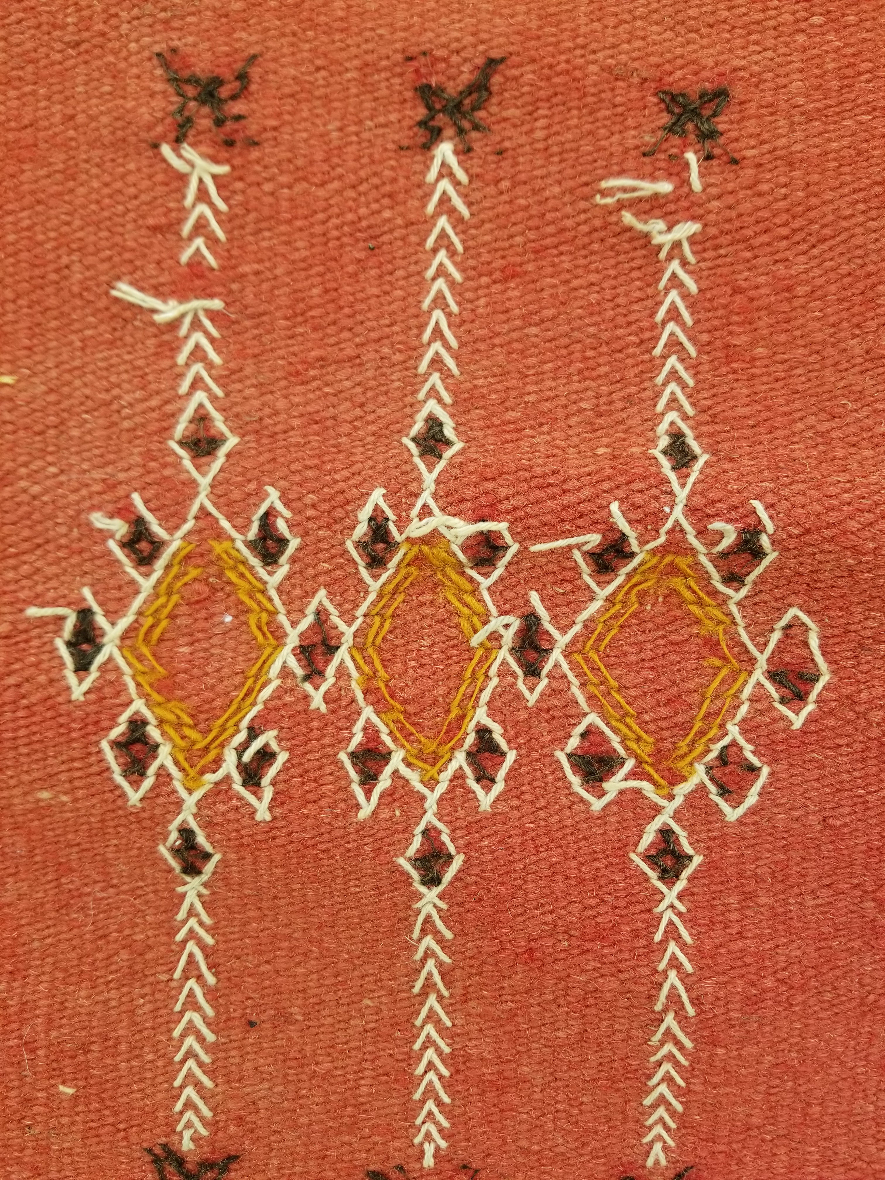 Vintage Traditional Handwoven Moroccan Wool Orange Kilim 132x94cm