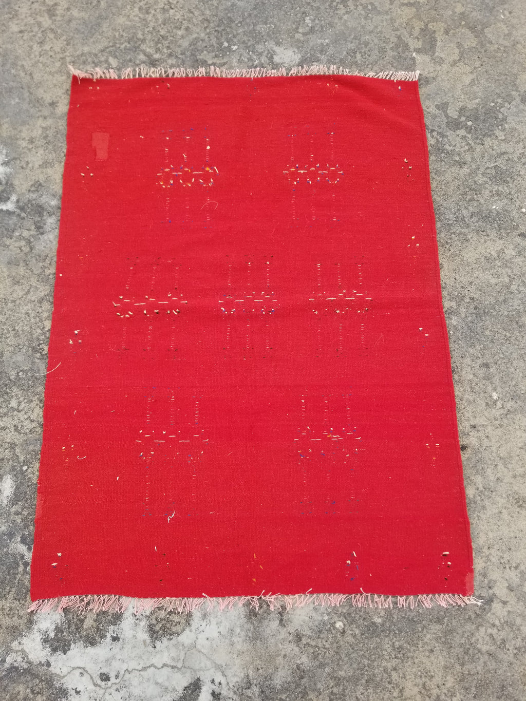 Vintage Traditional Handwoven Moroccan Wool Orange Kilim 132x94cm
