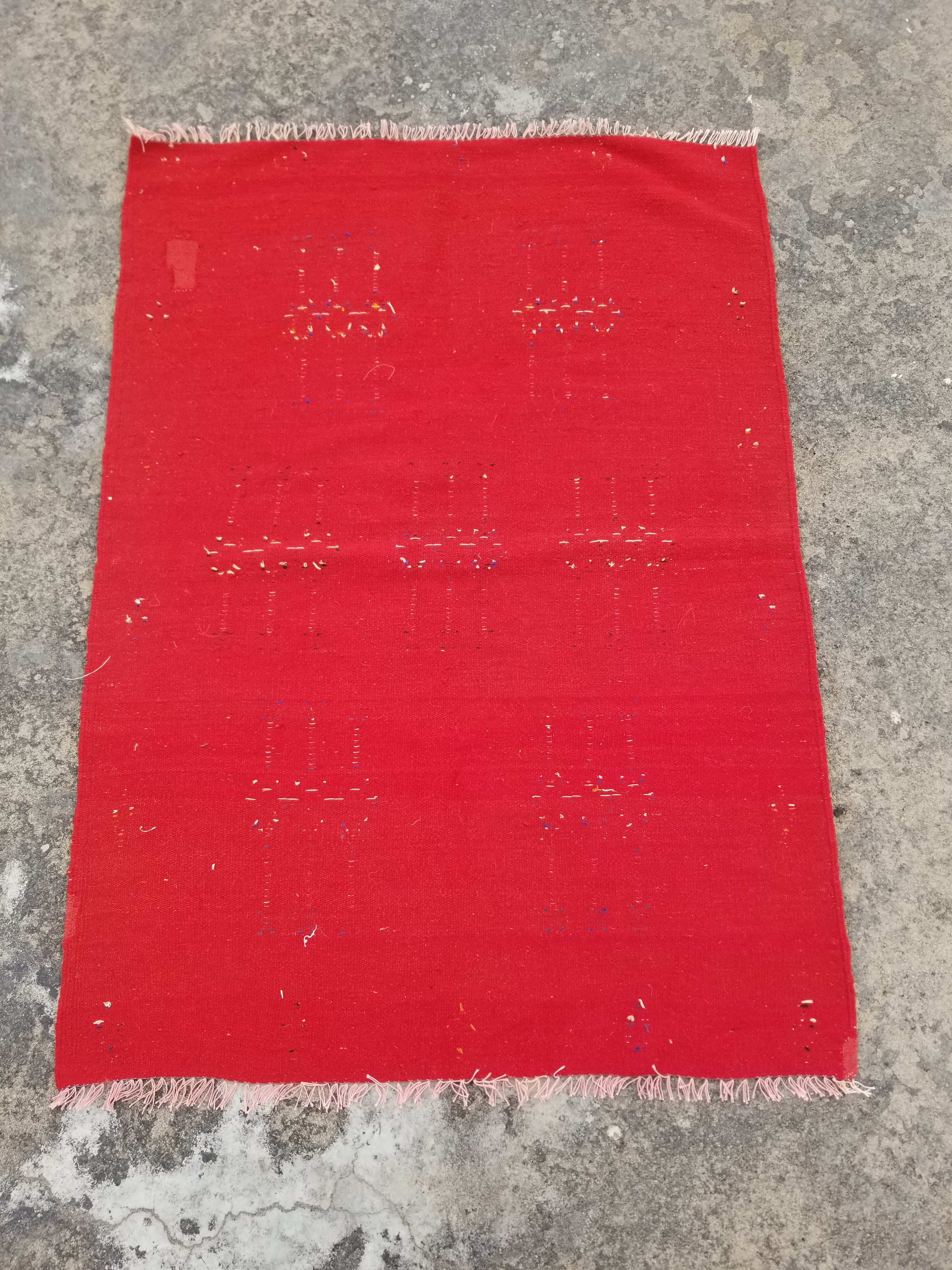 Vintage Traditional Handwoven Moroccan Wool Orange Kilim 132x94cm