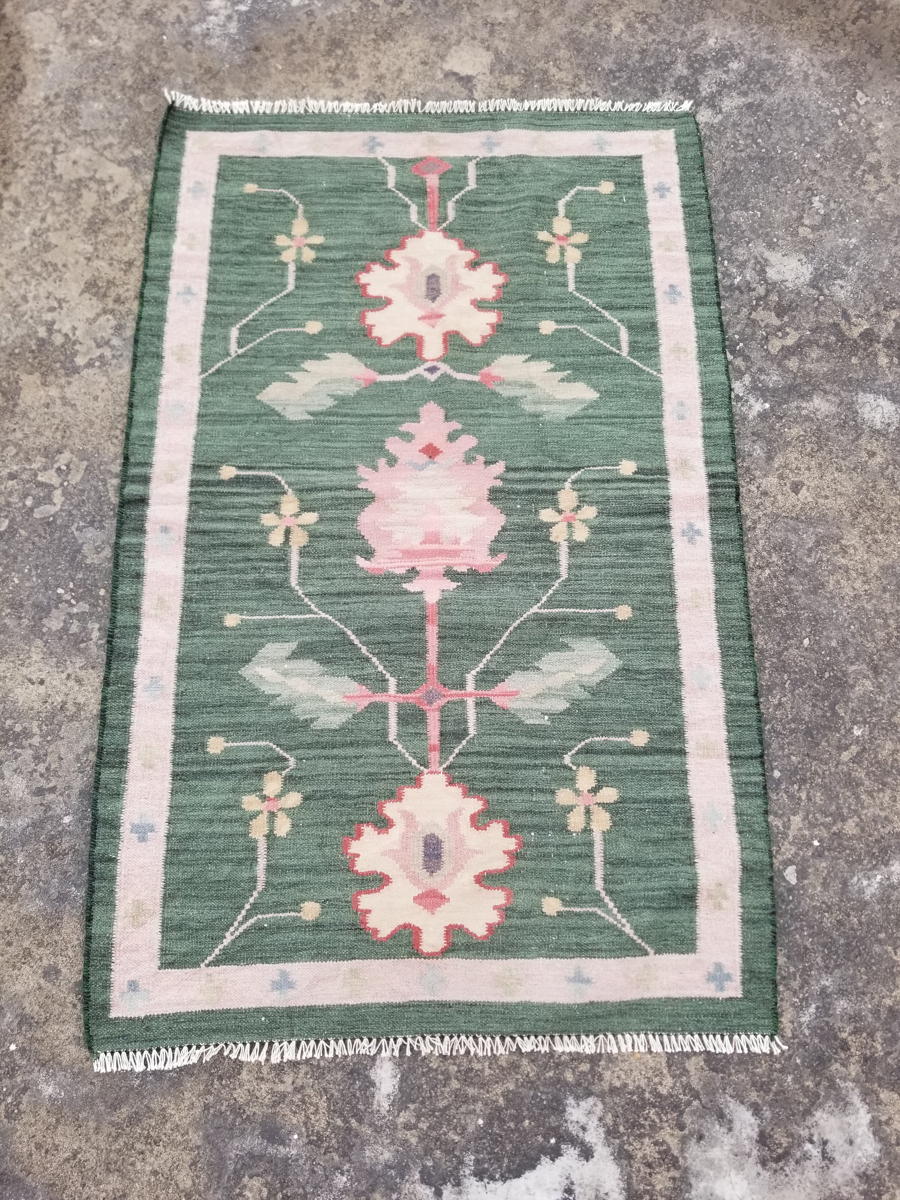 Vintage Handmade Swedish Rolakan Wool Multicolor Flatweave Kilim 254x170cm