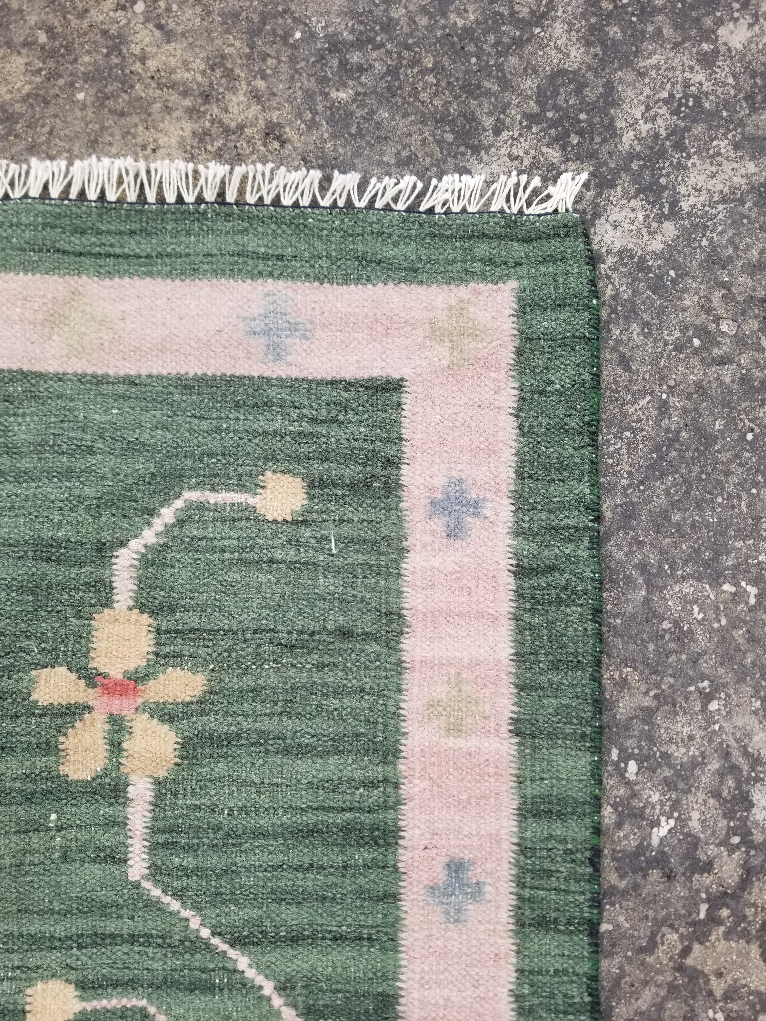 Vintage Handmade Swedish Rolakan Wool Multicolor Flatweave Kilim 254x170cm