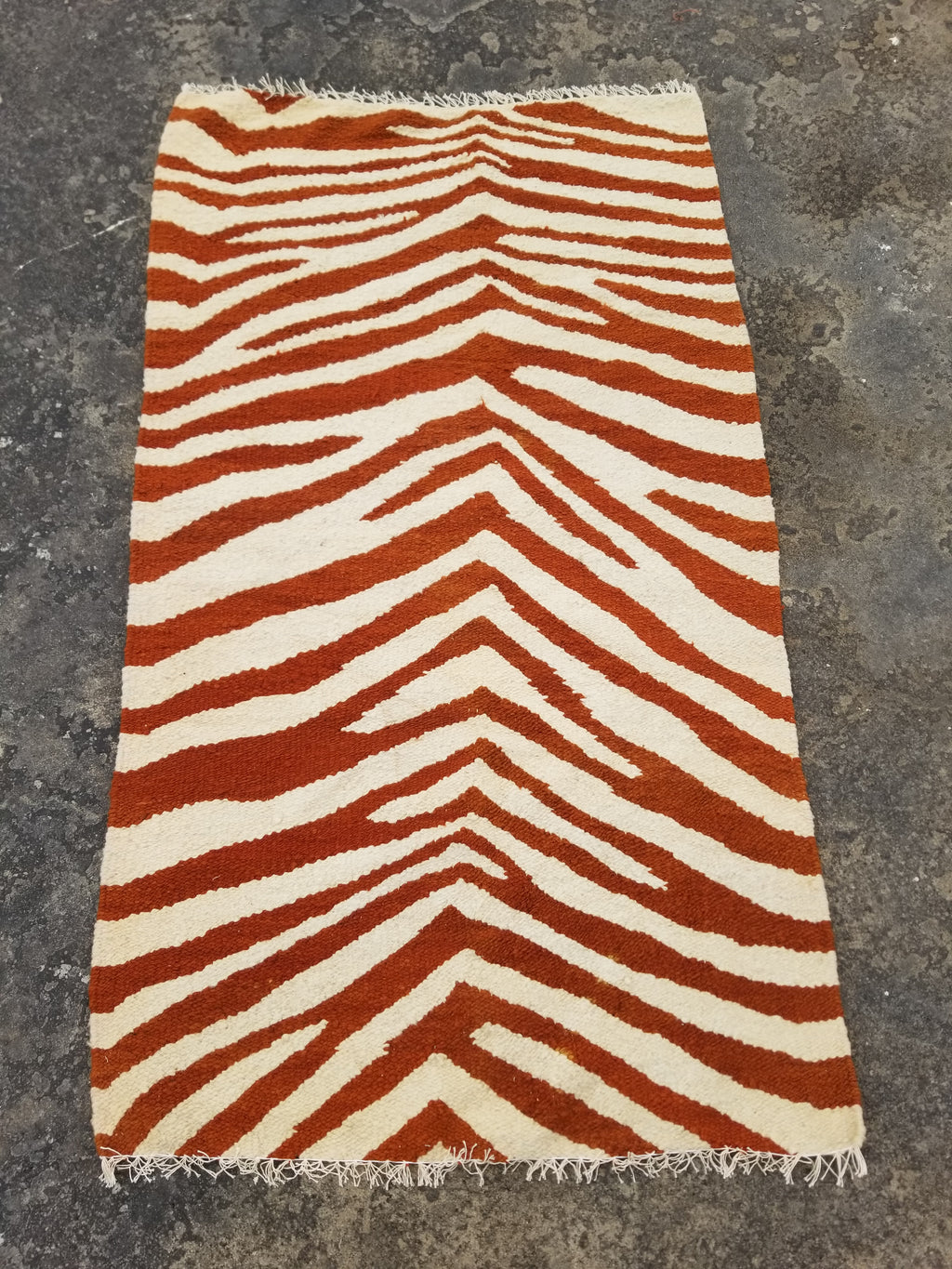 Vintage Traditional Handmade Zebra Style Wool Brown & White Kilim 154x34cm