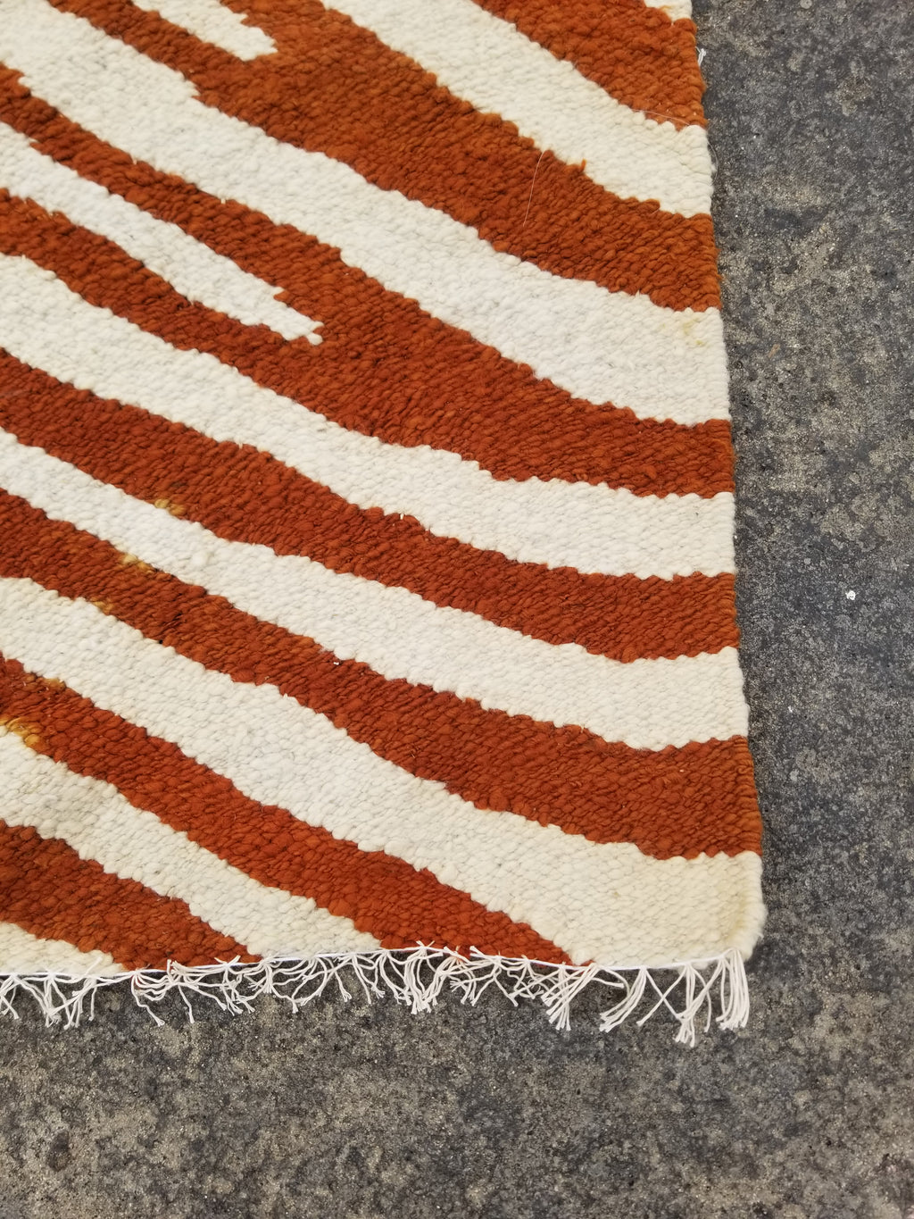 Vintage Traditional Handmade Zebra Style Wool Brown & White Kilim 154x34cm