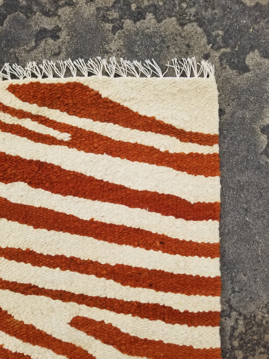 Vintage Traditional Handmade Zebra Style Wool Brown & White Kilim 154x34cm