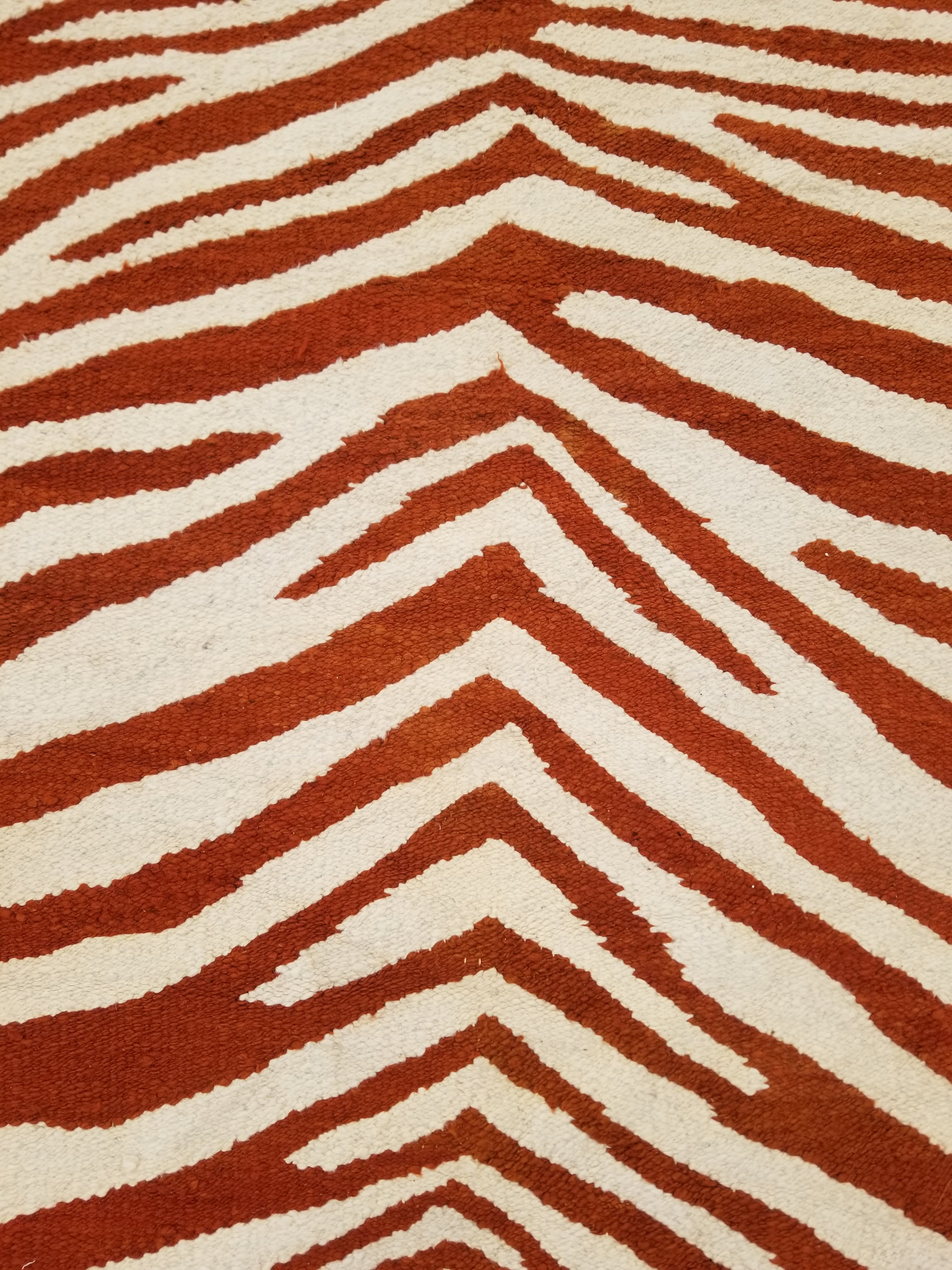 Vintage Traditional Handmade Zebra Style Wool Brown & White Kilim 154x34cm