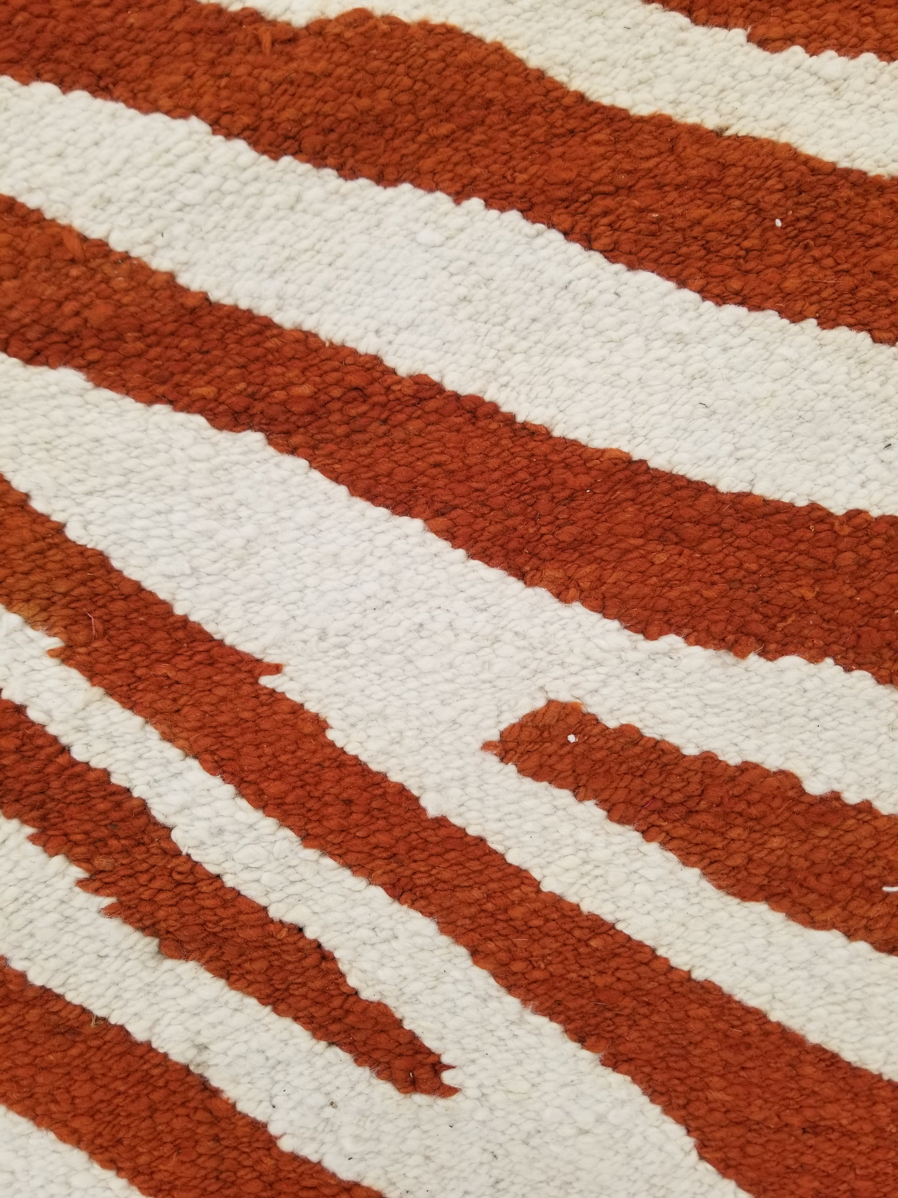 Vintage Traditional Handmade Zebra Style Wool Brown & White Kilim 154x34cm