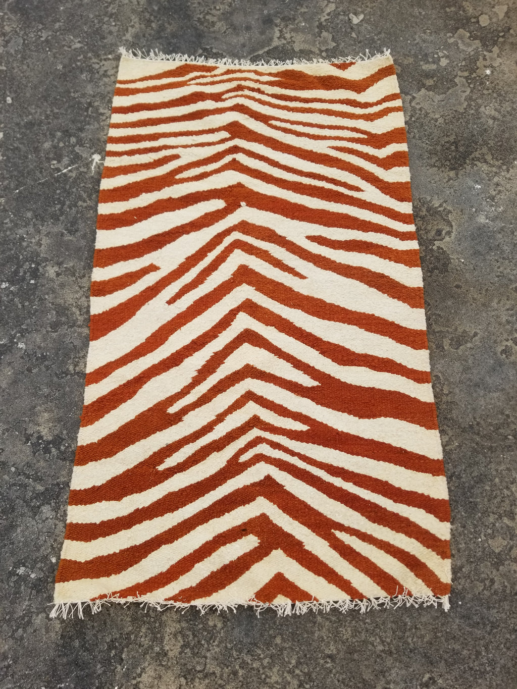 Vintage Traditional Handmade Zebra Style Wool Brown & White Kilim 154x34cm