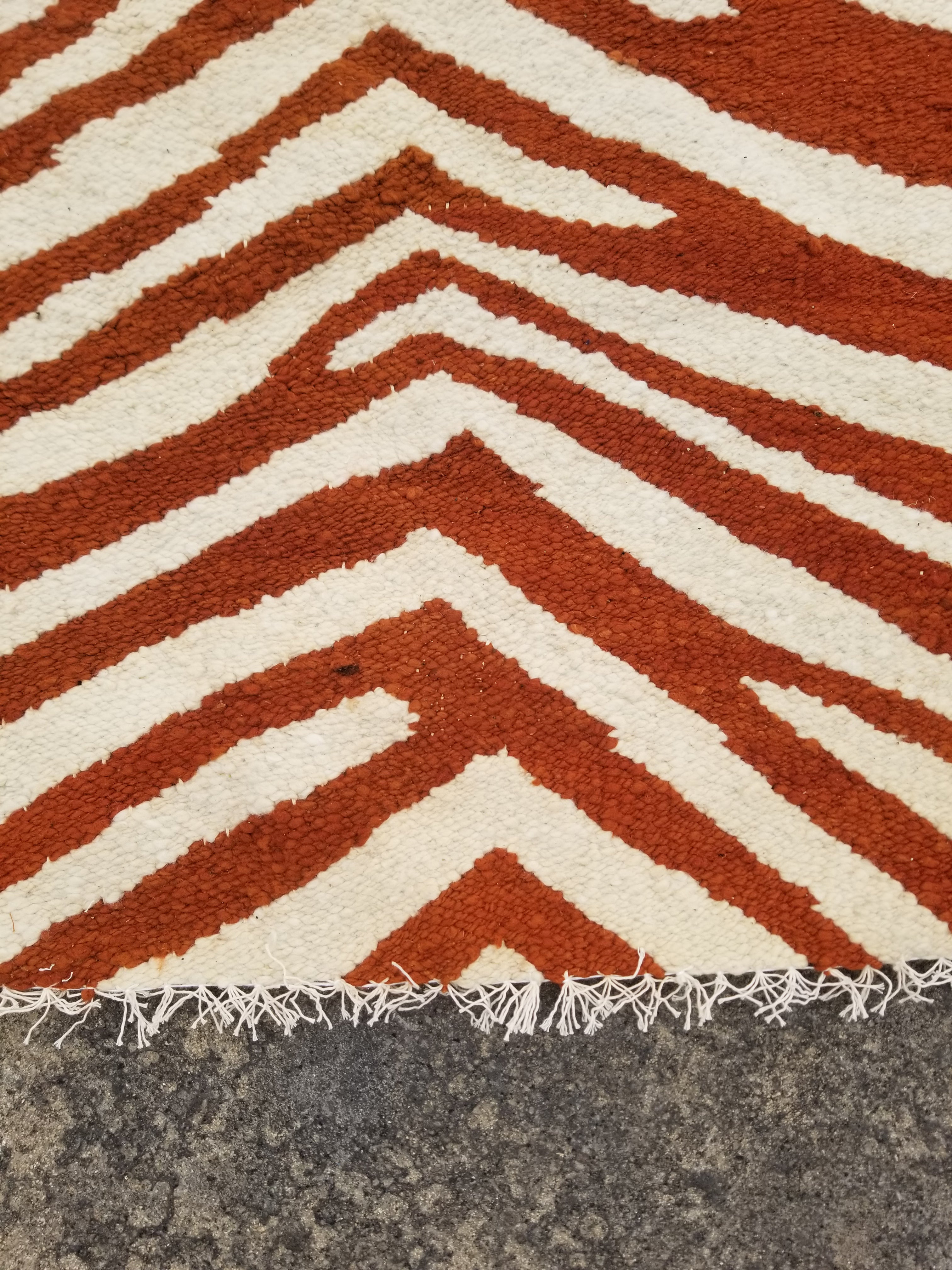 Vintage Traditional Handmade Zebra Style Wool Brown & White Kilim 154x34cm