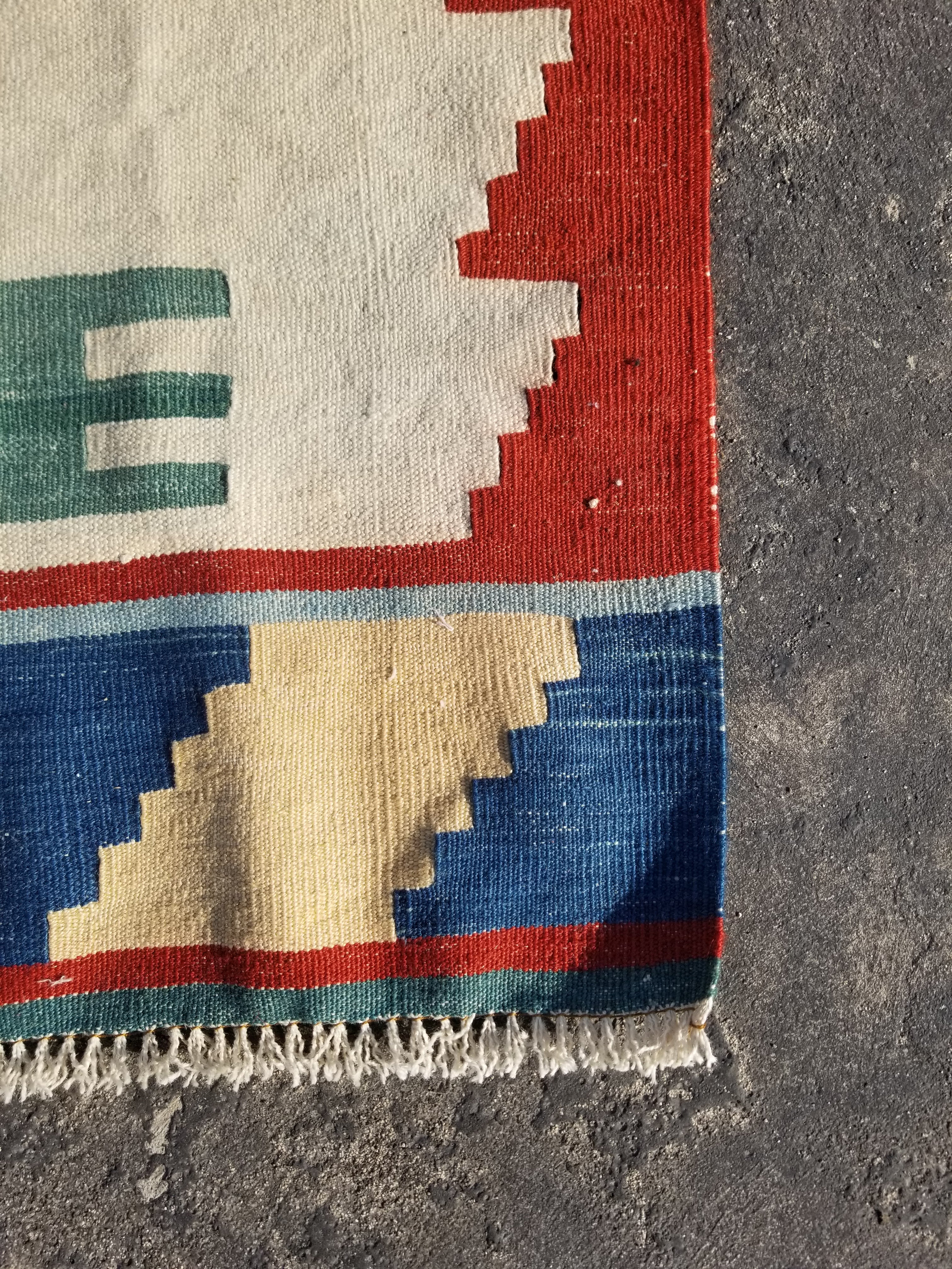 Vintage Traditional Handmade Turkish Wool Multicolor Kilim 111x88cm
