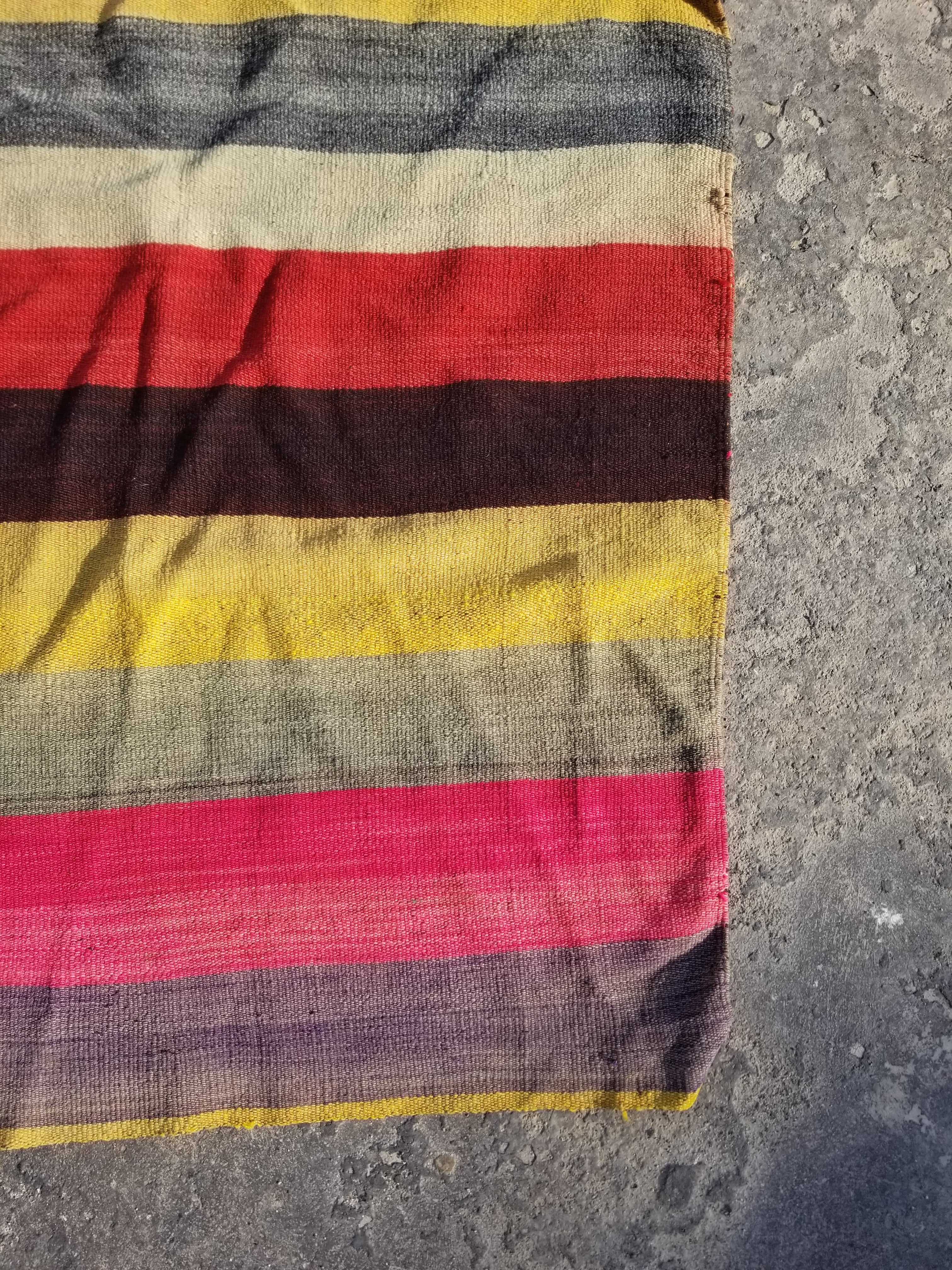 Vintage Traditional Handmade Turkish Striped Wool Multicolor Kilim 147x142cm