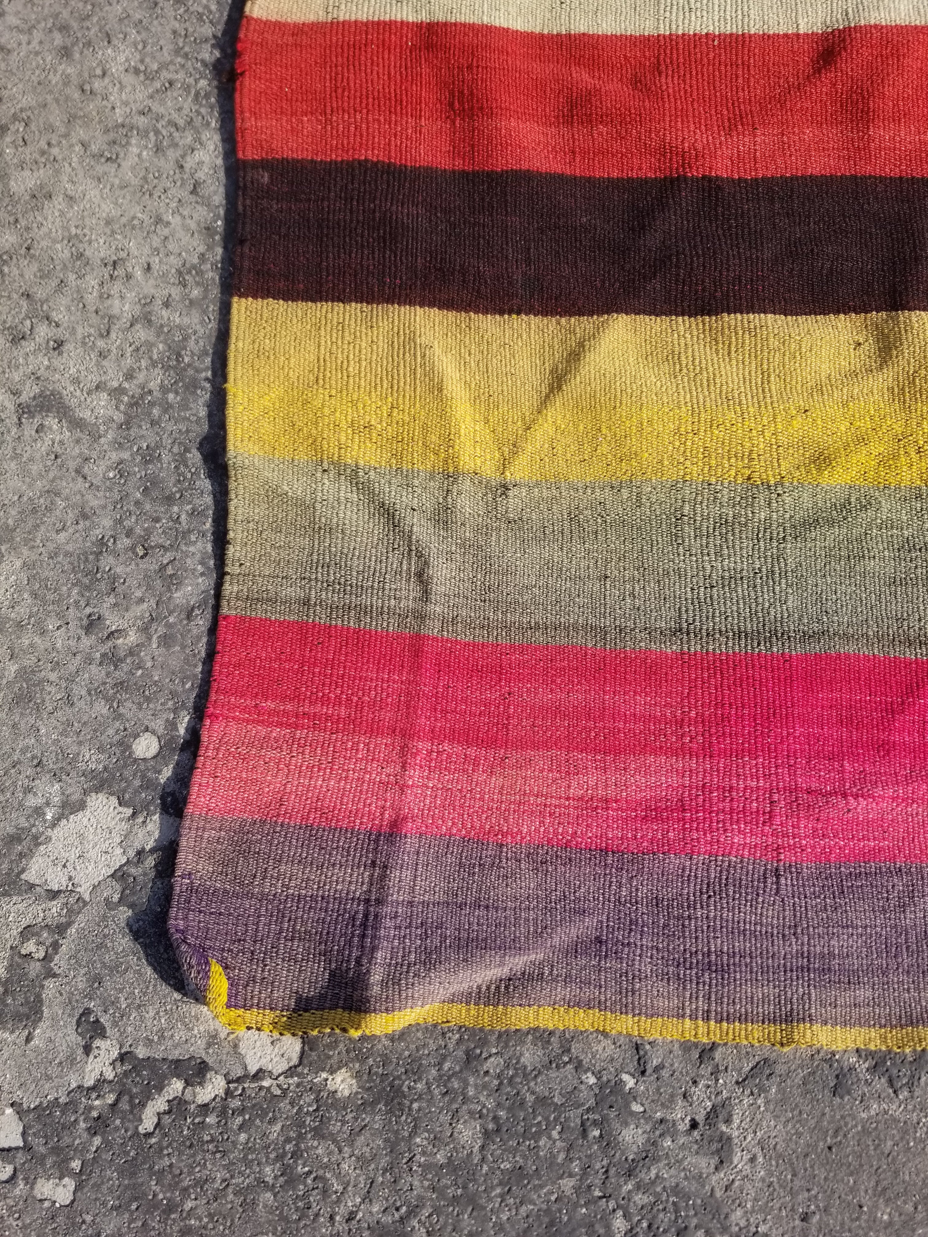 Vintage Traditional Handmade Turkish Striped Wool Multicolor Kilim 147x142cm