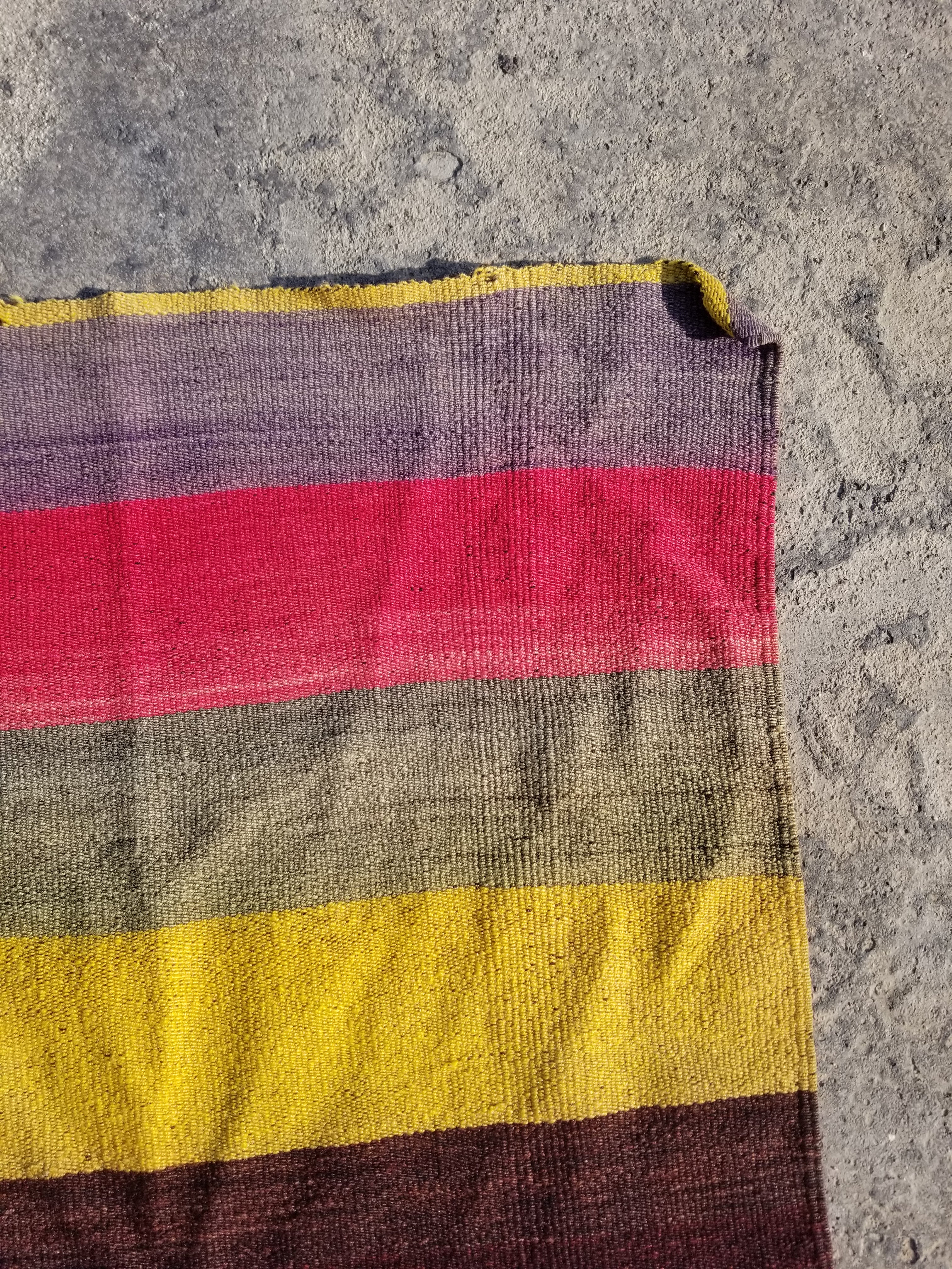 Vintage Traditional Handmade Turkish Striped Wool Multicolor Kilim 147x142cm