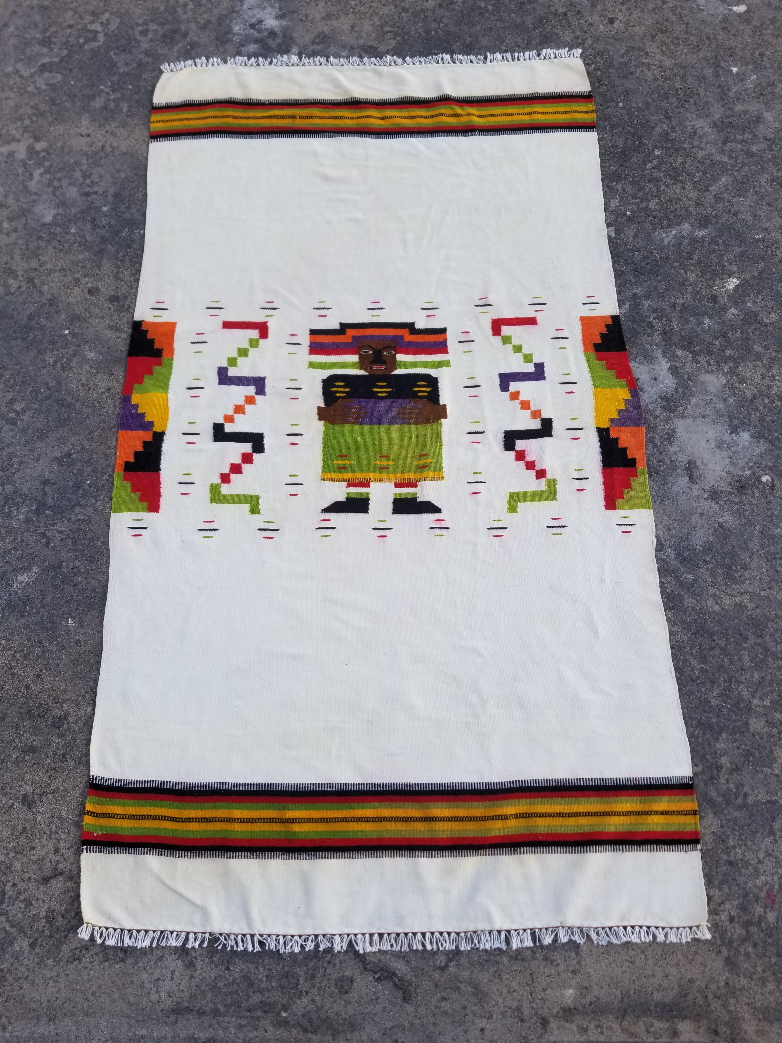 Vintage Traditional Handmade Mexican Aztec Wool Multicolor Kilim 160x88cm