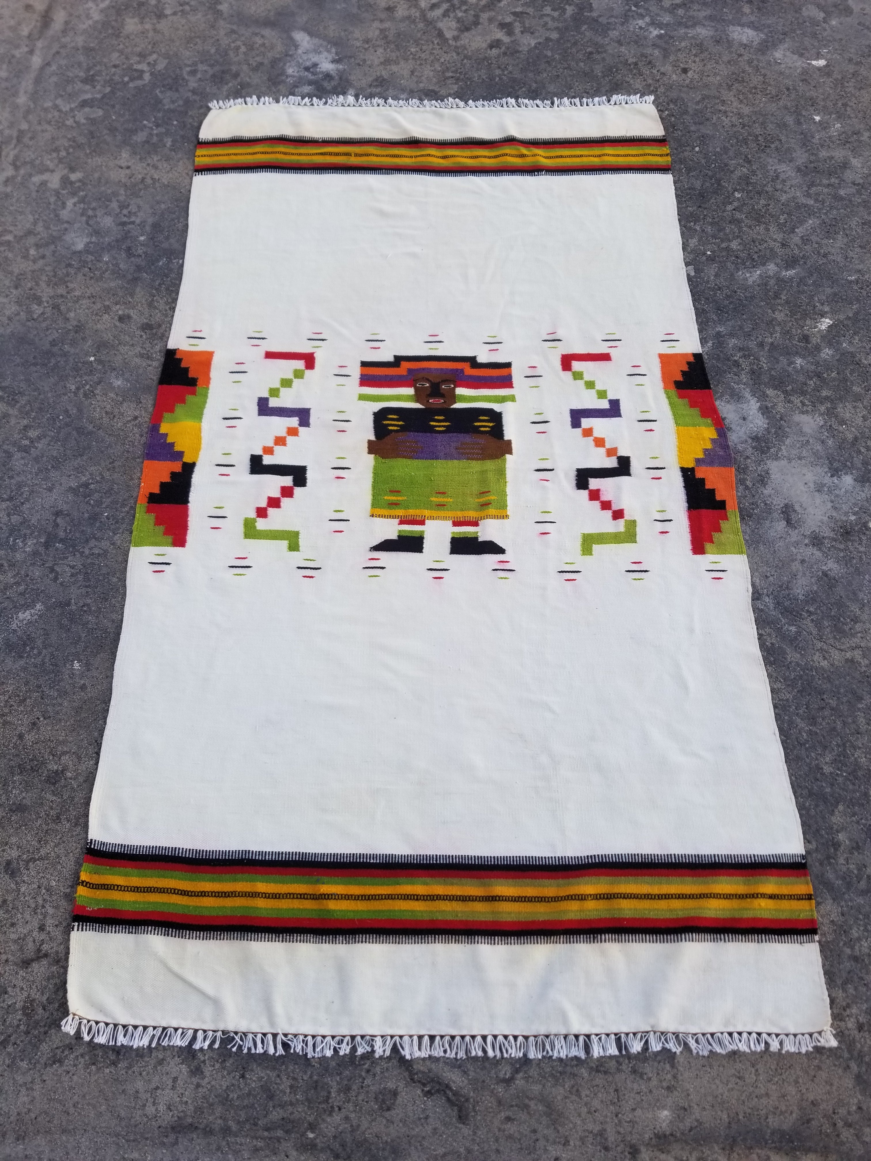 Vintage Traditional Handmade Mexican Aztec Wool Multicolor Kilim 160x88cm