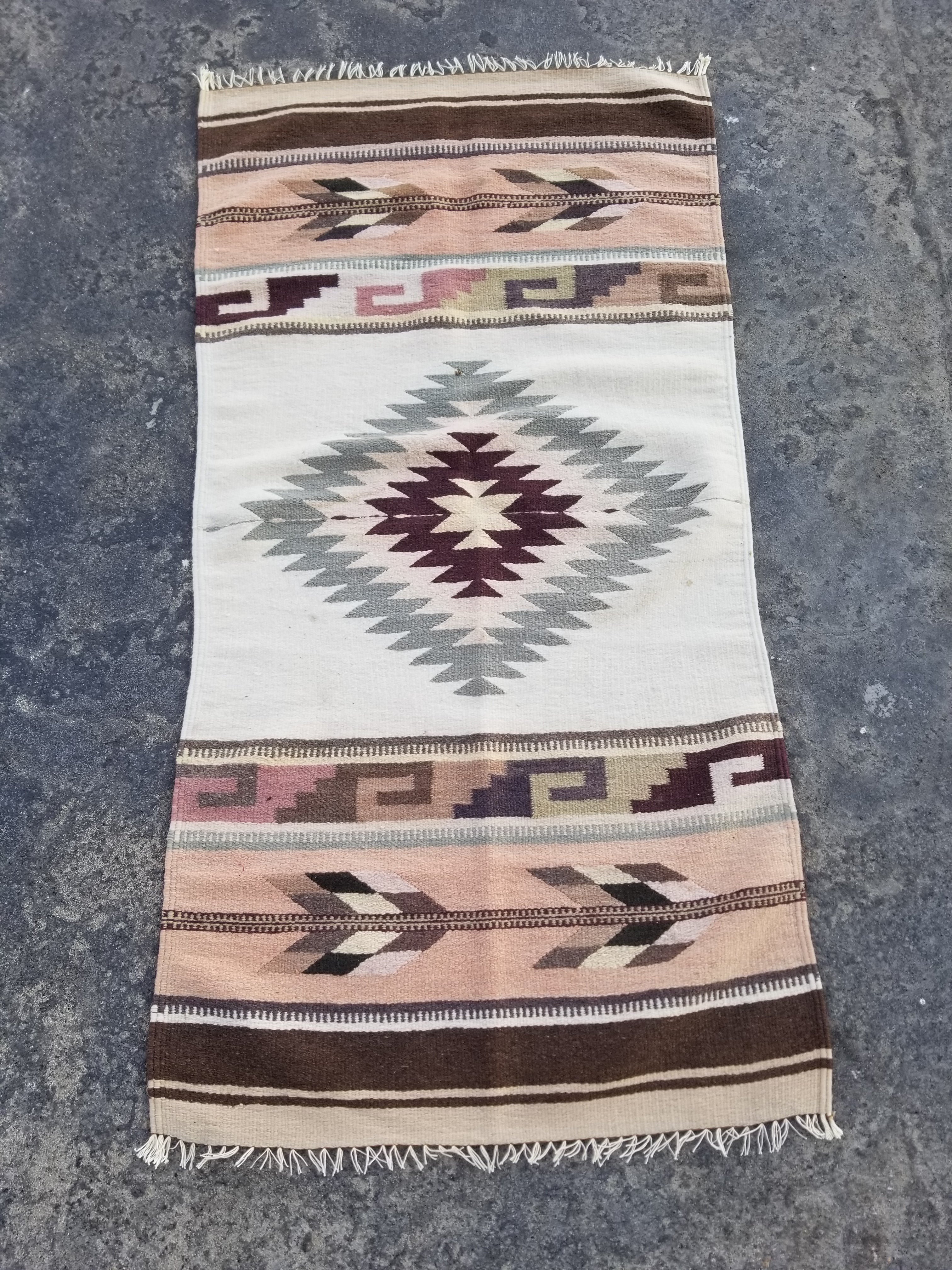 Vintage Traditional Handmade Mexican Zapotec Wool Multicolor Kilim 134x53cm