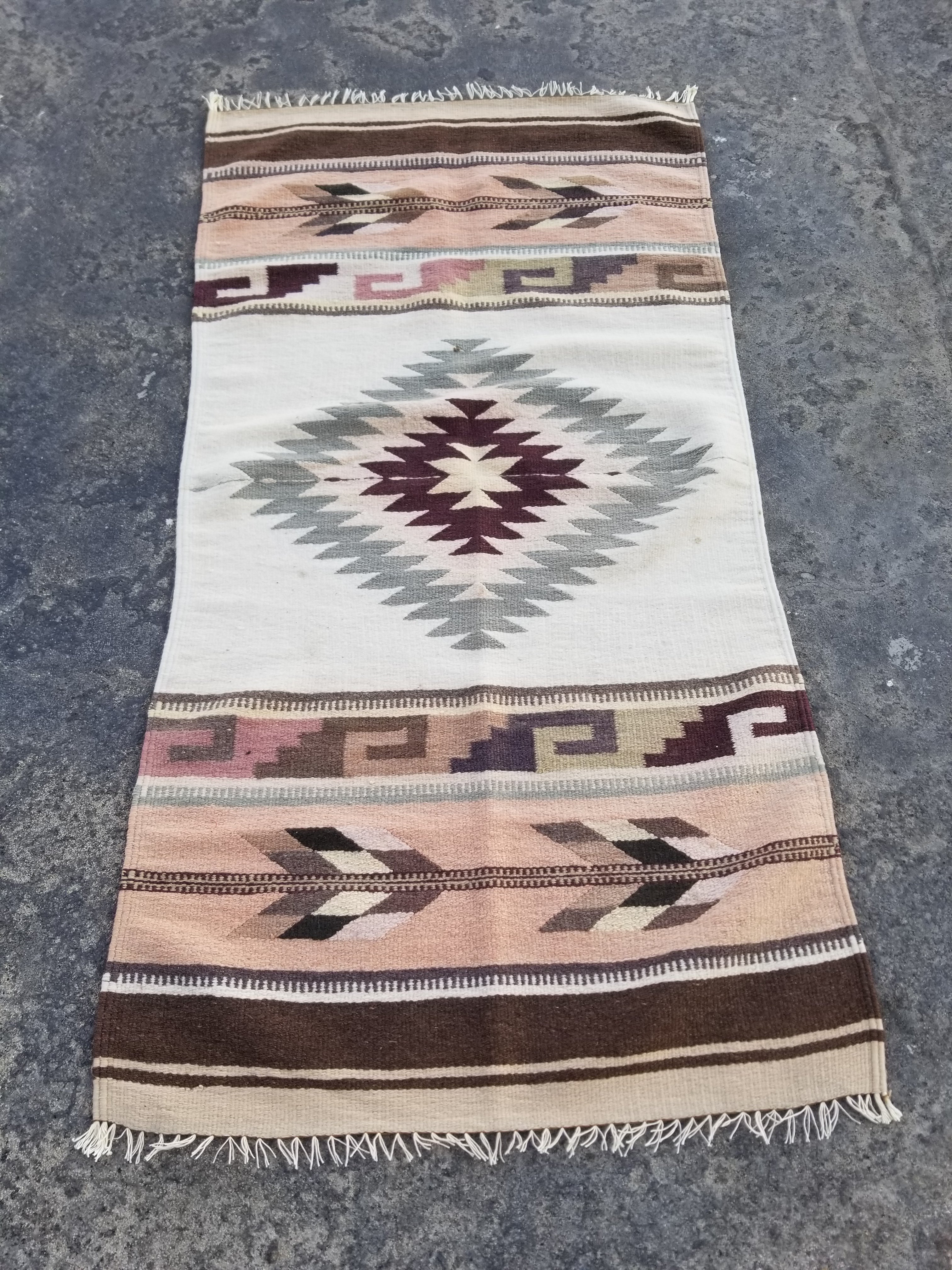 Vintage Traditional Handmade Mexican Zapotec Wool Multicolor Kilim 134x53cm