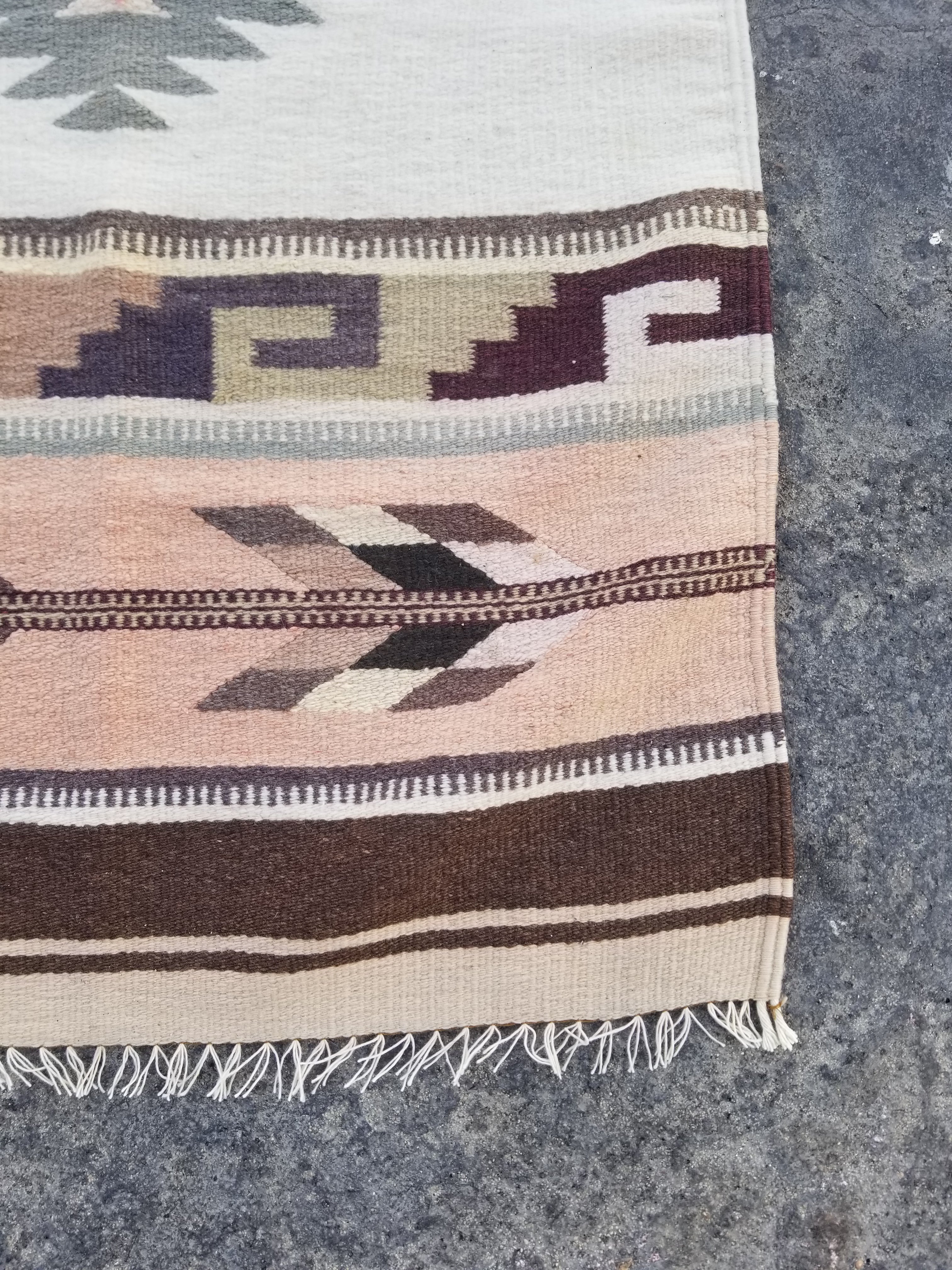 Vintage Traditional Handmade Mexican Zapotec Wool Multicolor Kilim 134x53cm