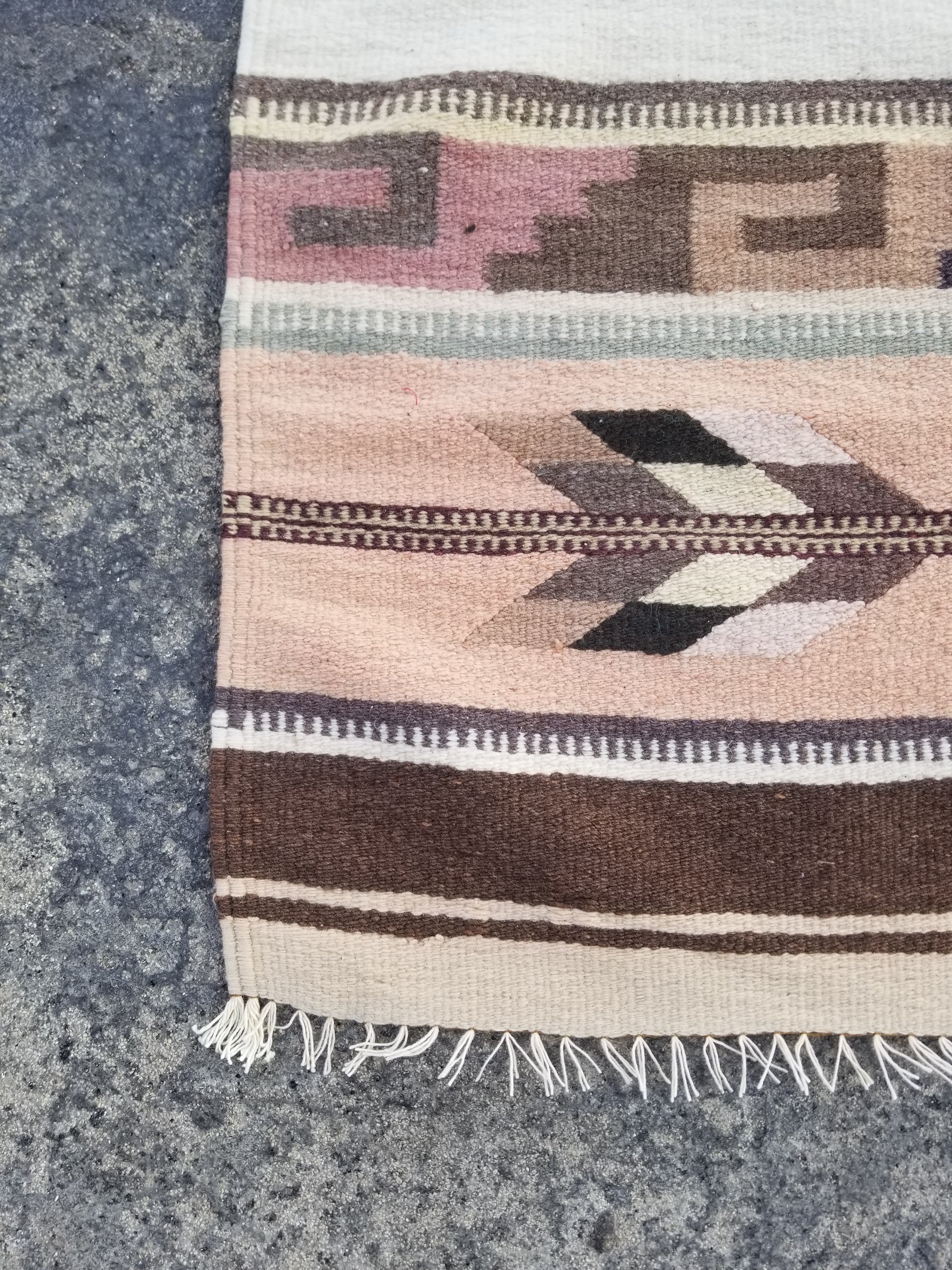 Vintage Traditional Handmade Mexican Zapotec Wool Multicolor Kilim 134x53cm