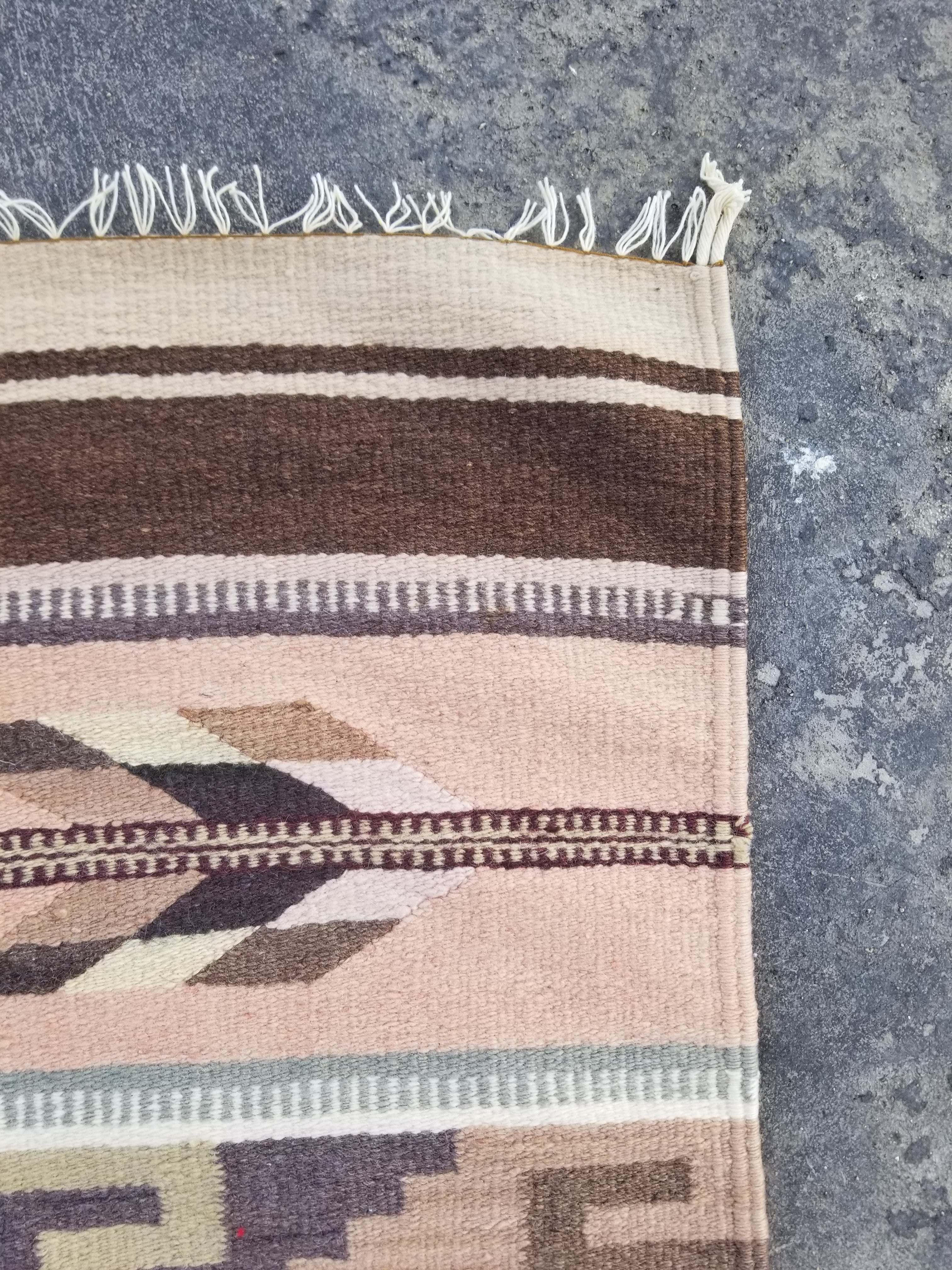 Vintage Traditional Handmade Mexican Zapotec Wool Multicolor Kilim 134x53cm