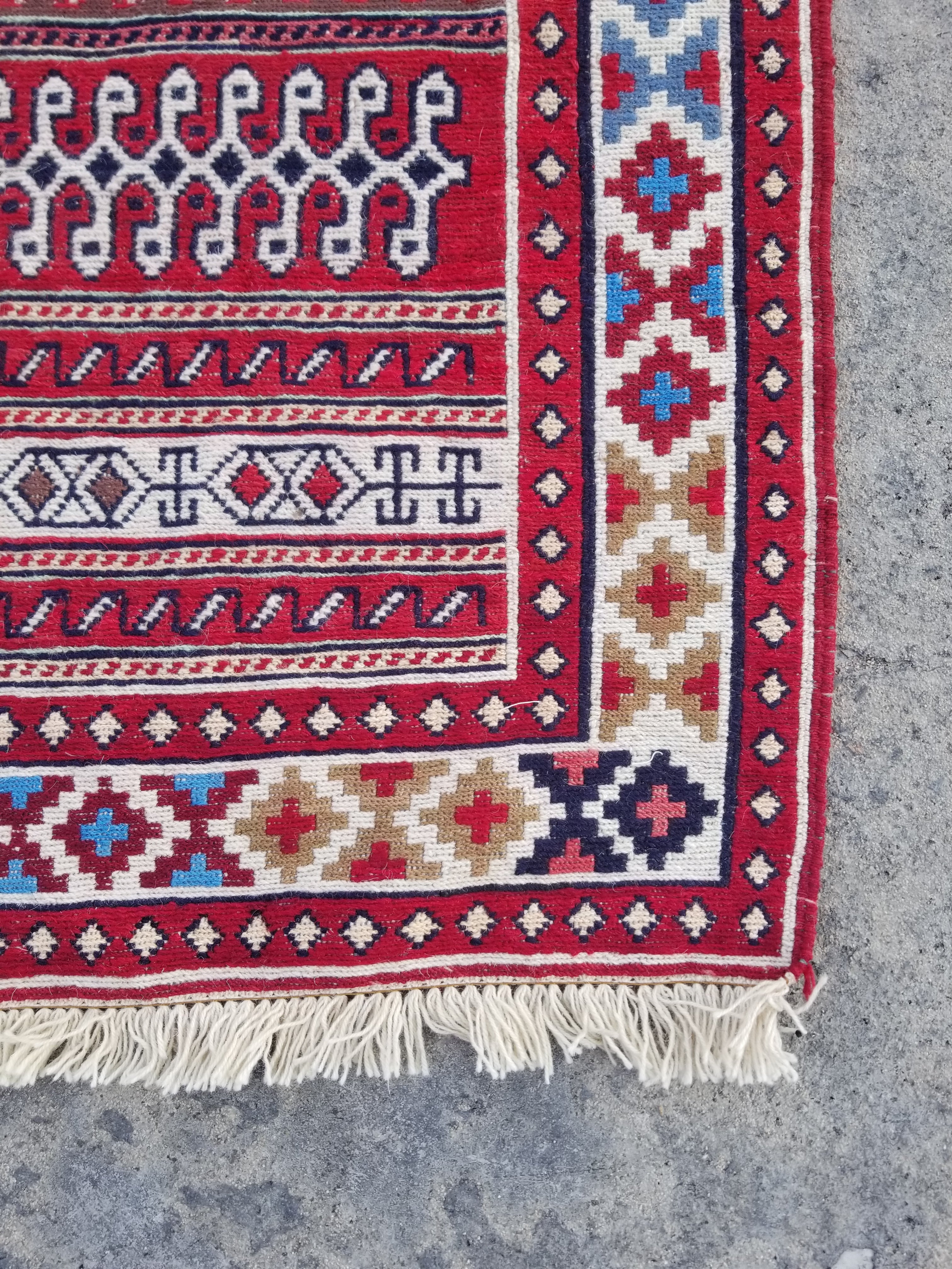 Vintage Traditional Handmade Caucasian Sumak Wool Multicolor Kilim 147x111cm