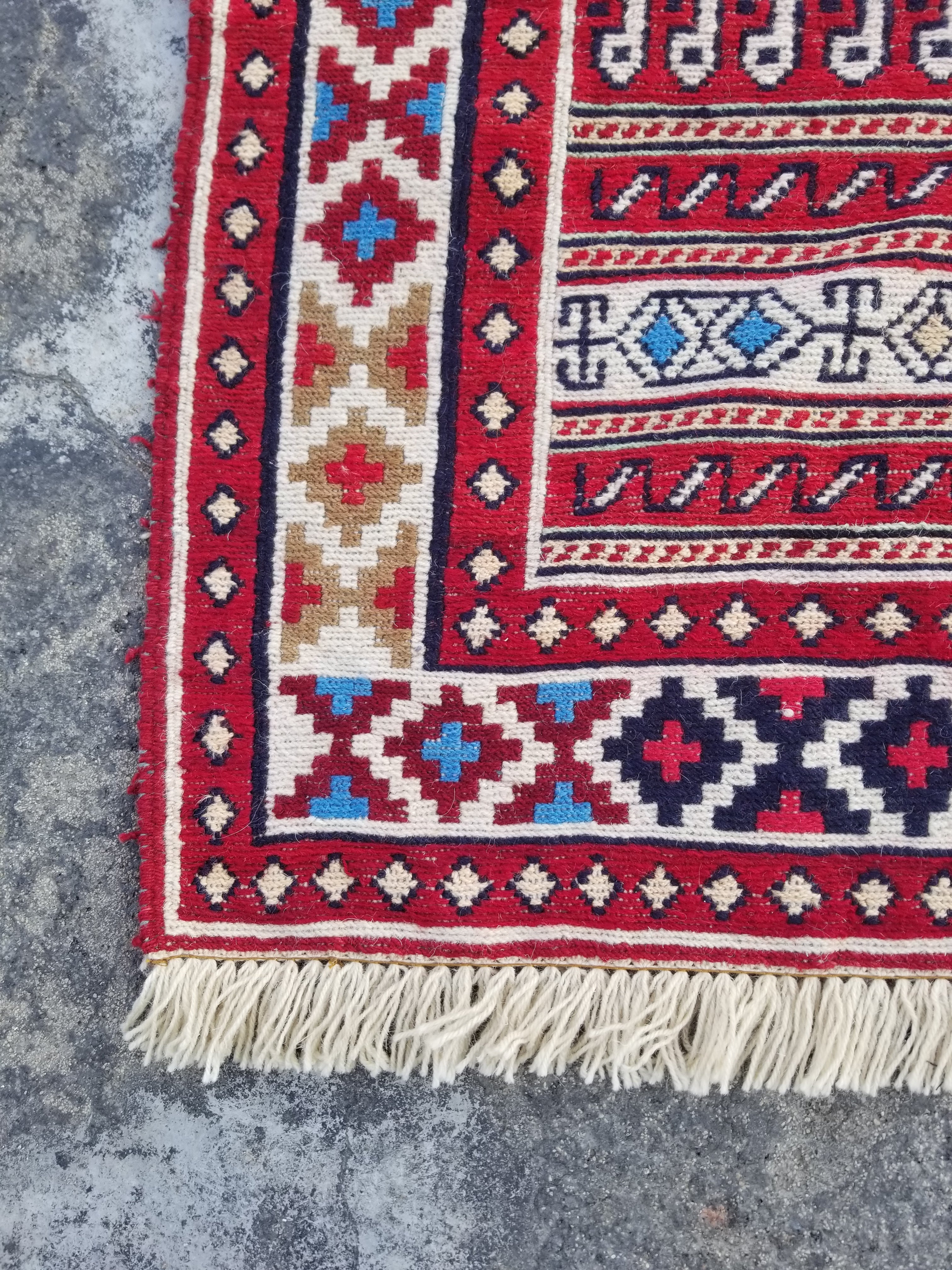 Vintage Traditional Handmade Caucasian Sumak Wool Multicolor Kilim 147x111cm
