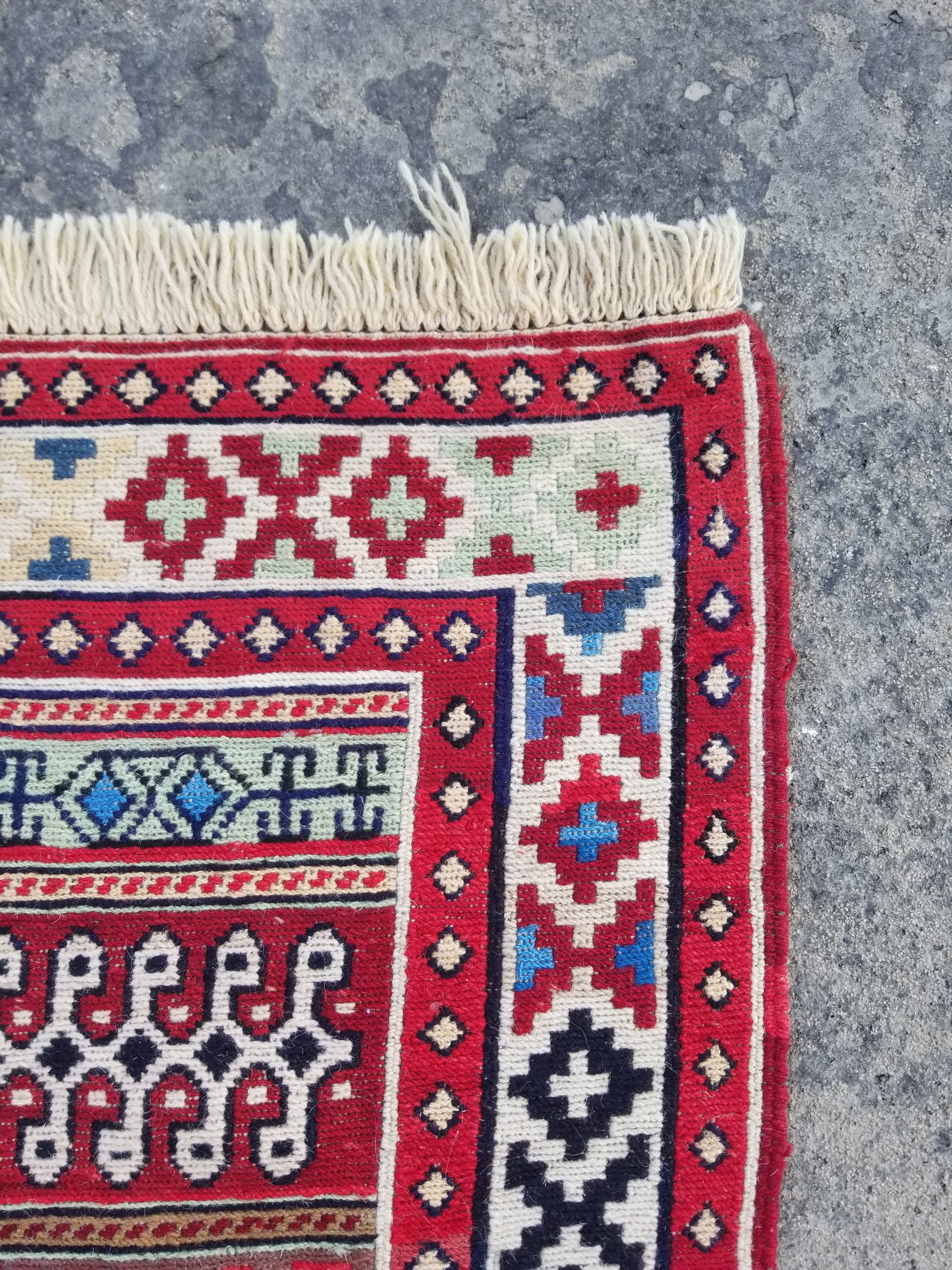 Vintage Traditional Handmade Caucasian Sumak Wool Multicolor Kilim 147x111cm