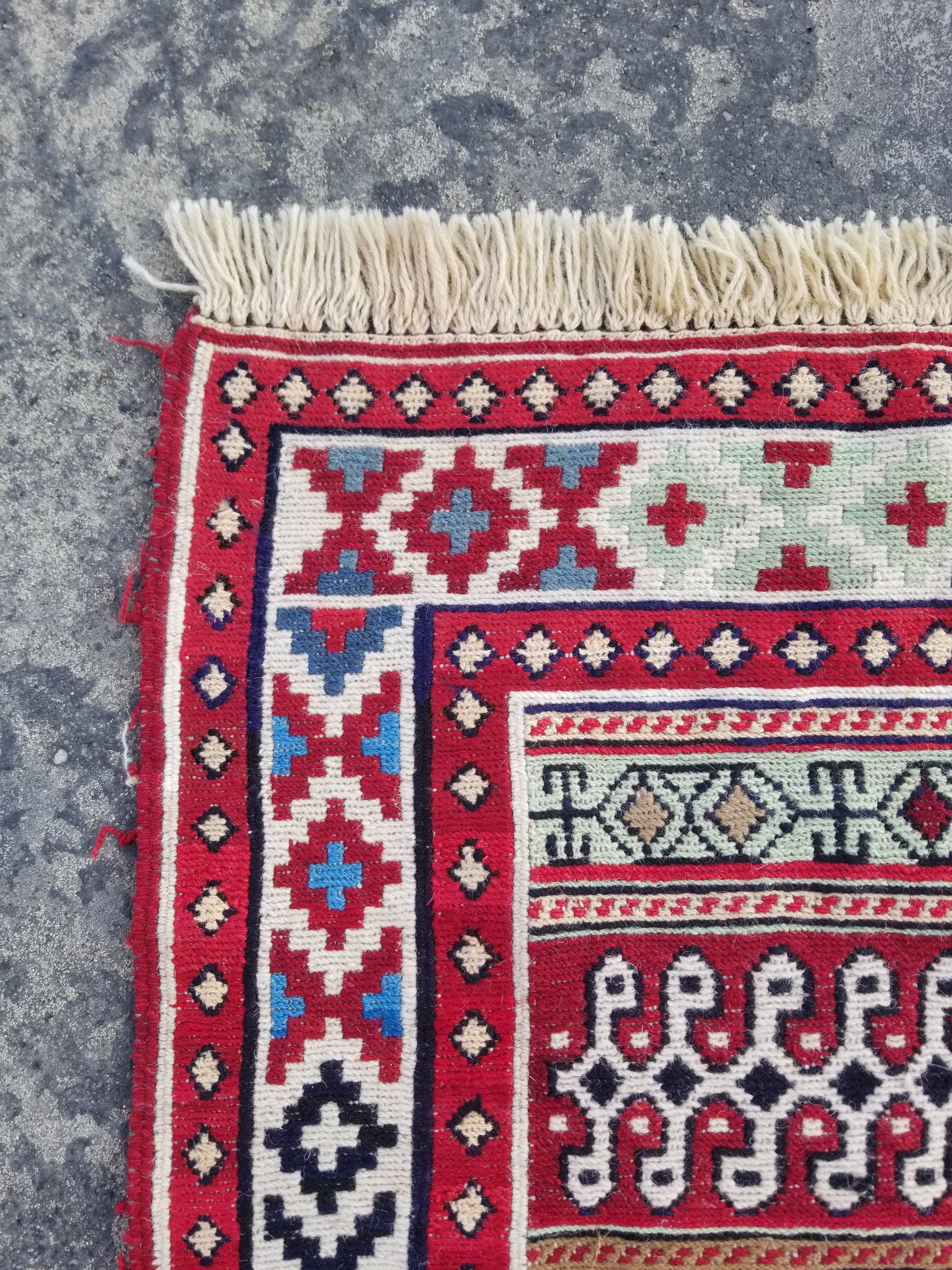 Vintage Traditional Handmade Caucasian Sumak Wool Multicolor Kilim 147x111cm