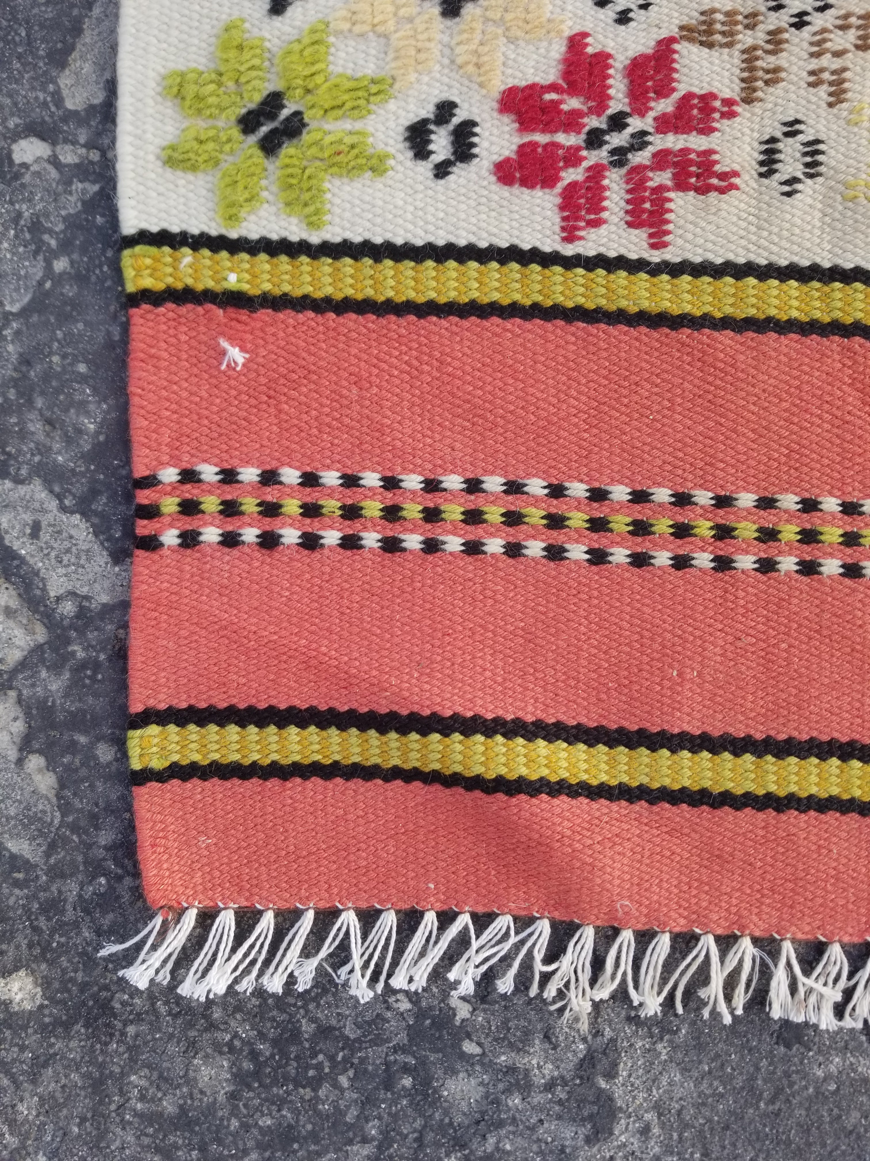 Vintage Traditional Handmade Moroccan Floral Wool Multicolor Kilim 106x60cm