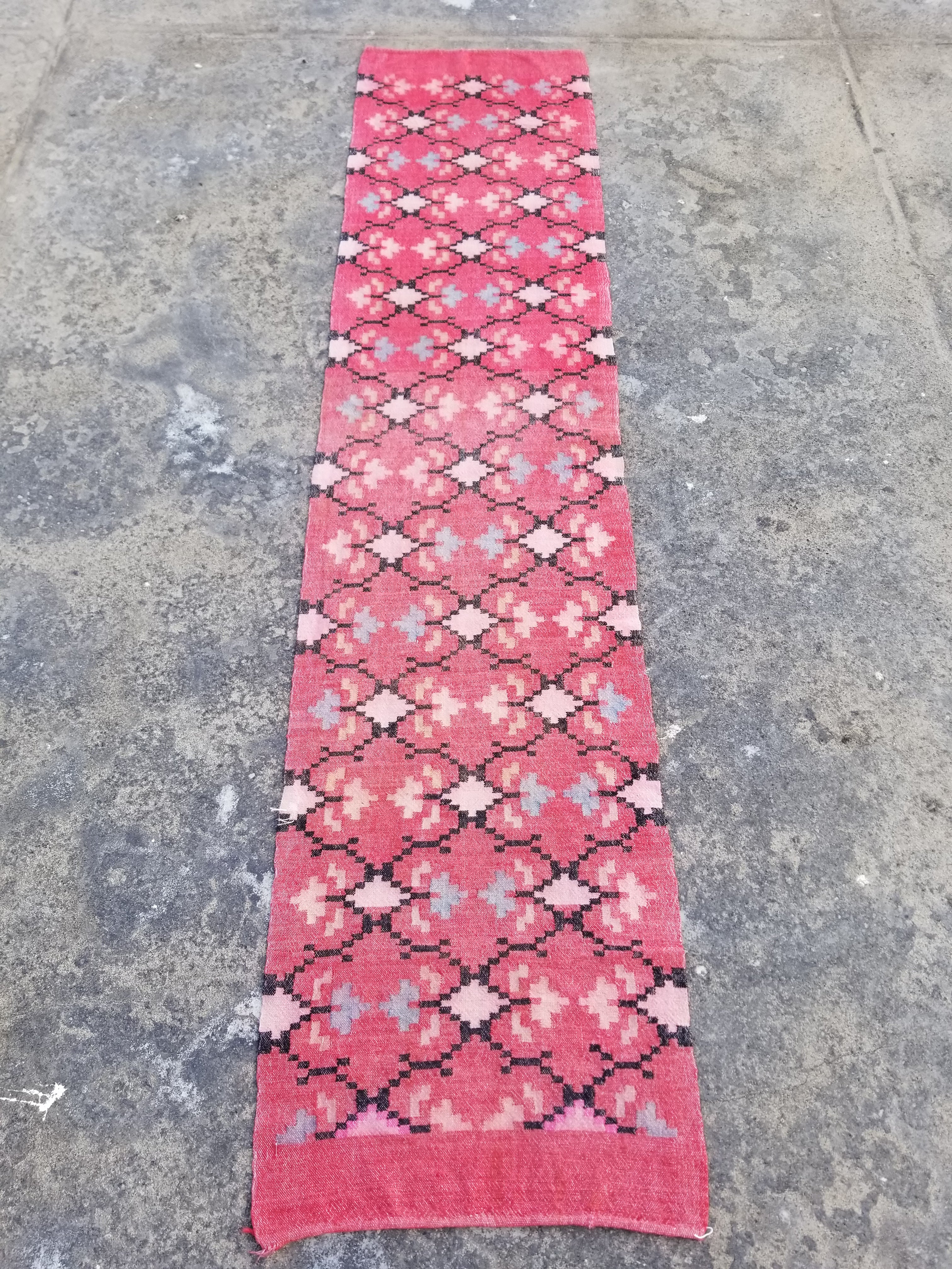 Vintage Traditional Handmade Oriental Wool Multicolor Kilim Runner 274x60cm