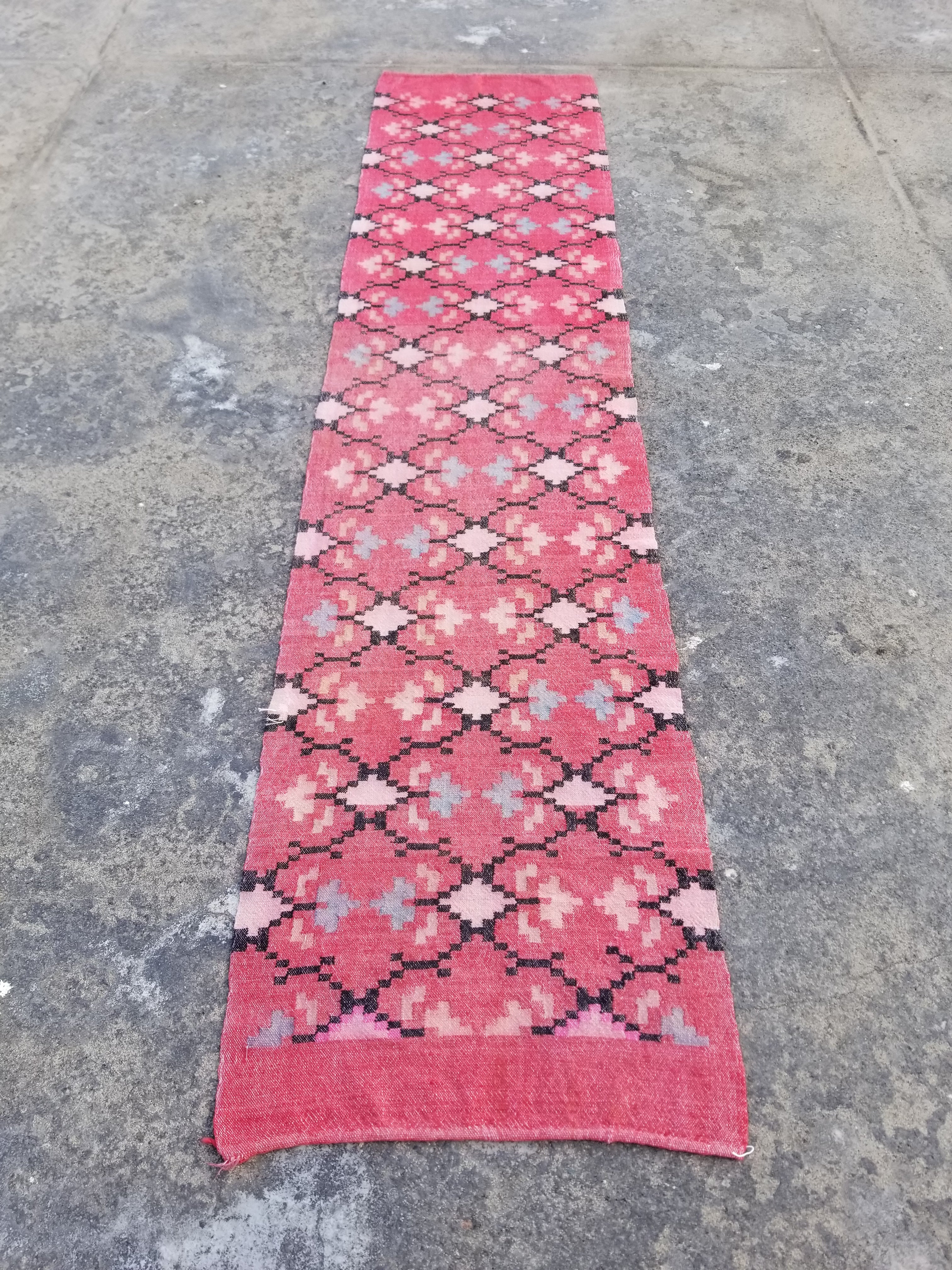 Vintage Traditional Handmade Oriental Wool Multicolor Kilim Runner 274x60cm