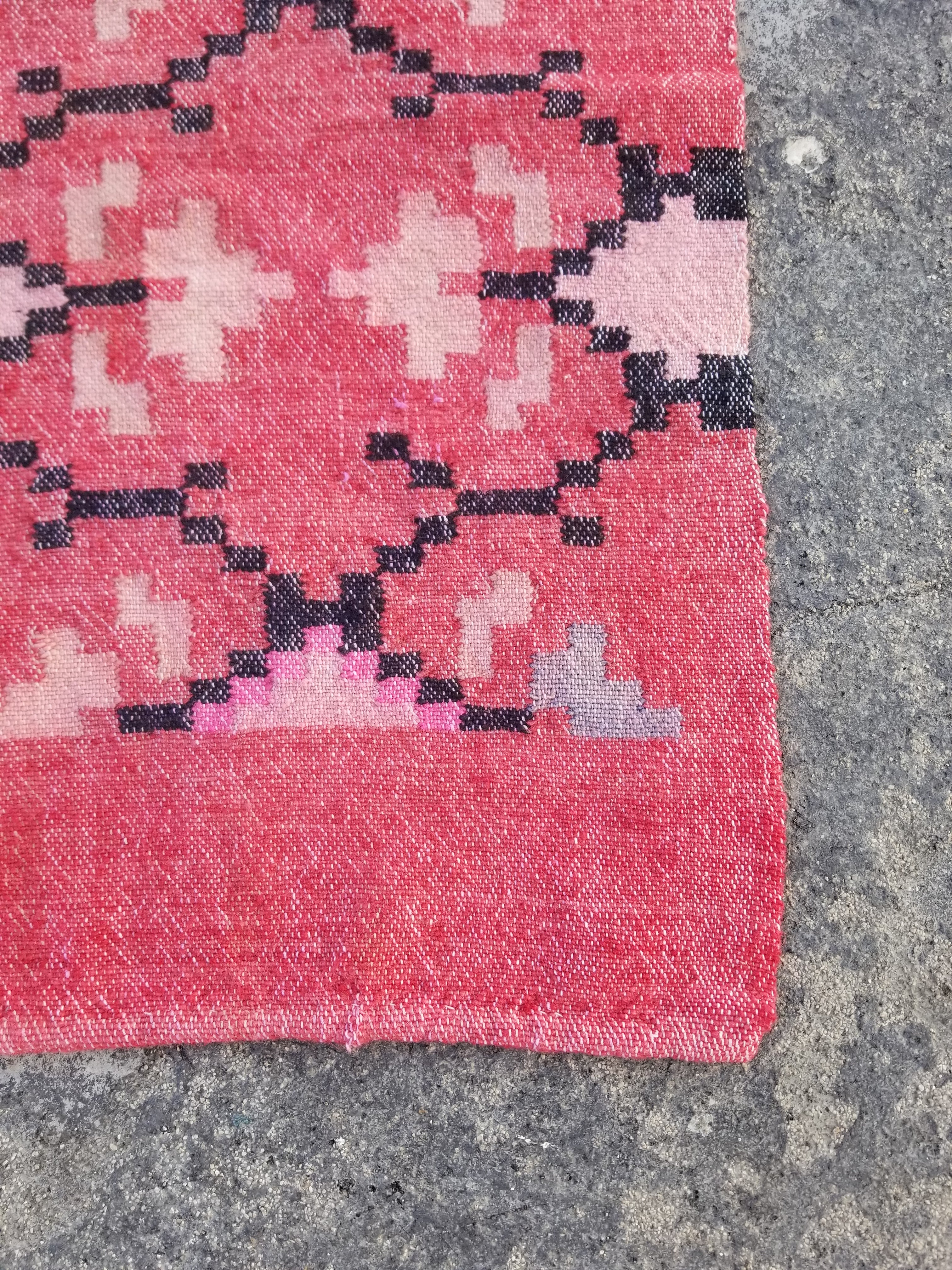 Vintage Traditional Handmade Oriental Wool Multicolor Kilim Runner 274x60cm