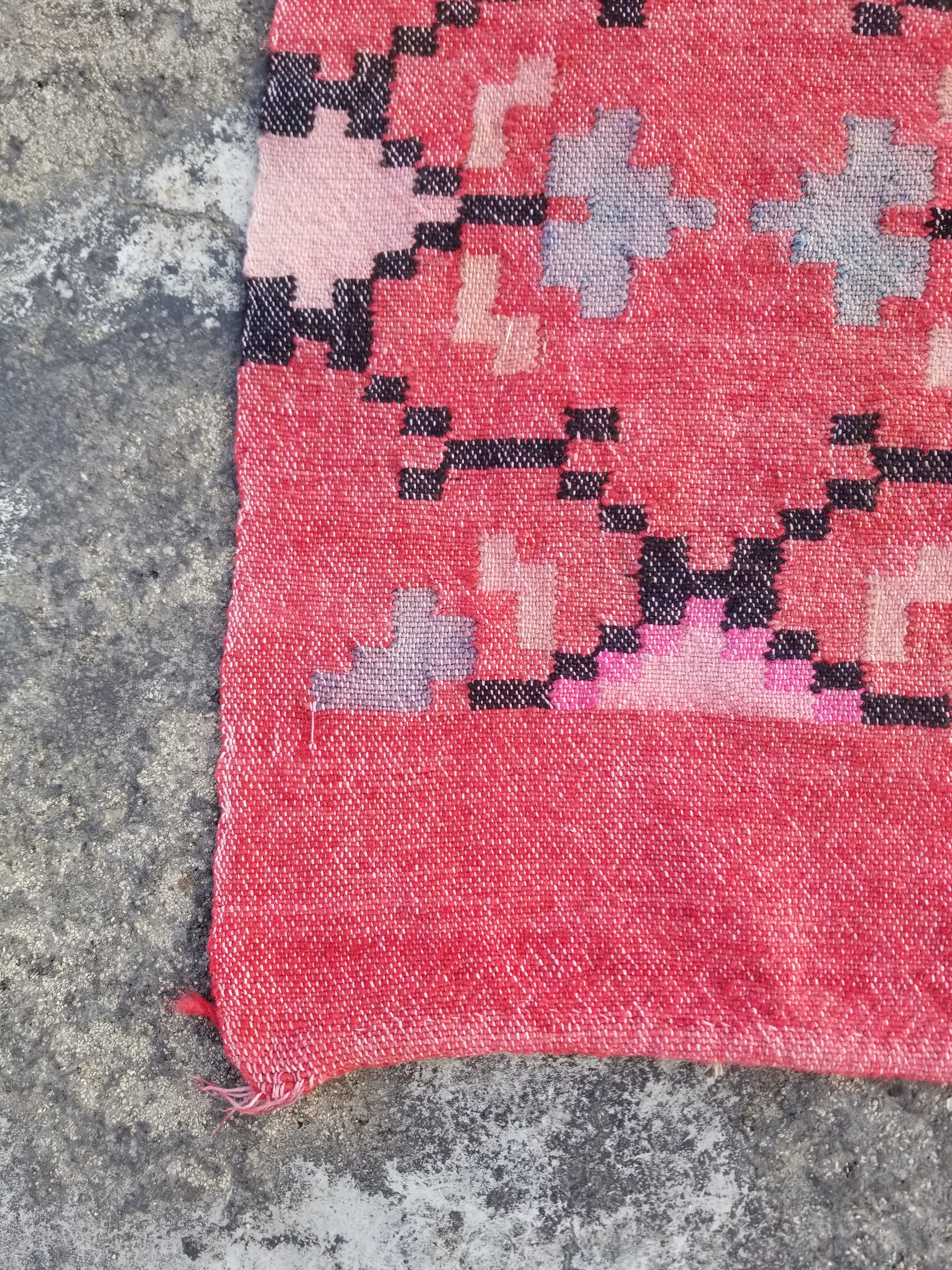 Vintage Traditional Handmade Oriental Wool Multicolor Kilim Runner 274x60cm