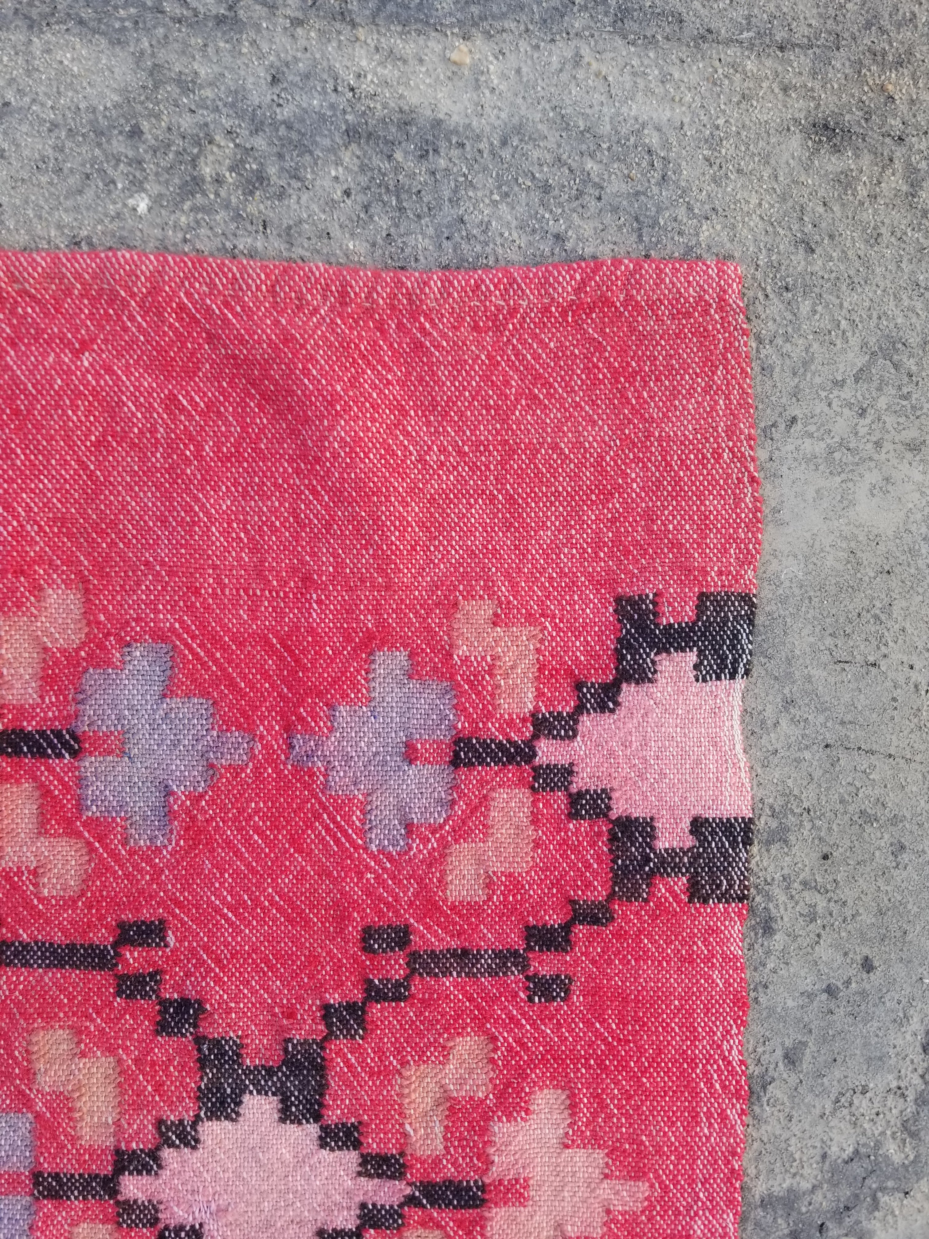 Vintage Traditional Handmade Oriental Wool Multicolor Kilim Runner 274x60cm