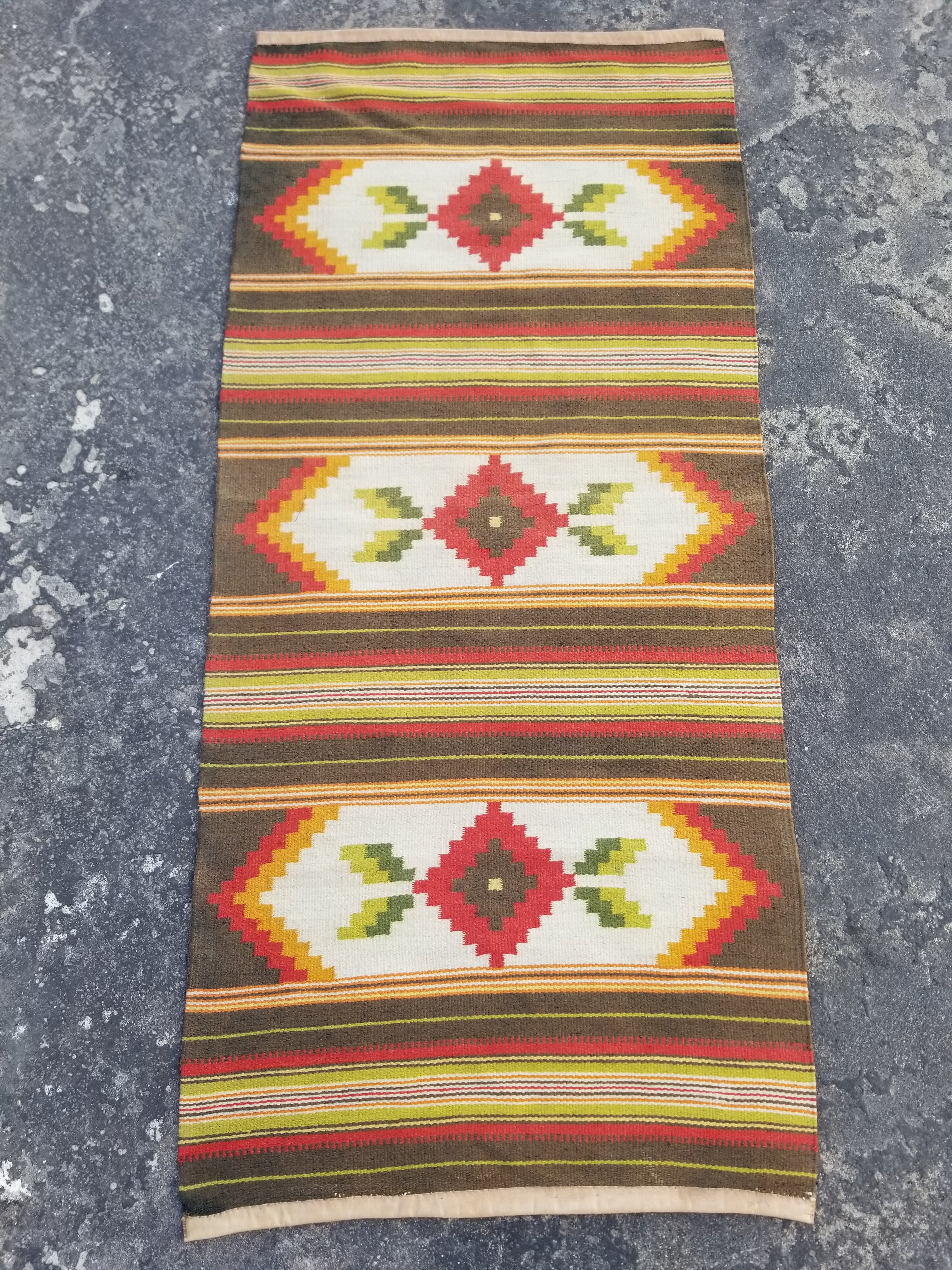 Vintage Traditional Handmade Mexican Zapotec Wool Multicolor Kilim 132x60cm