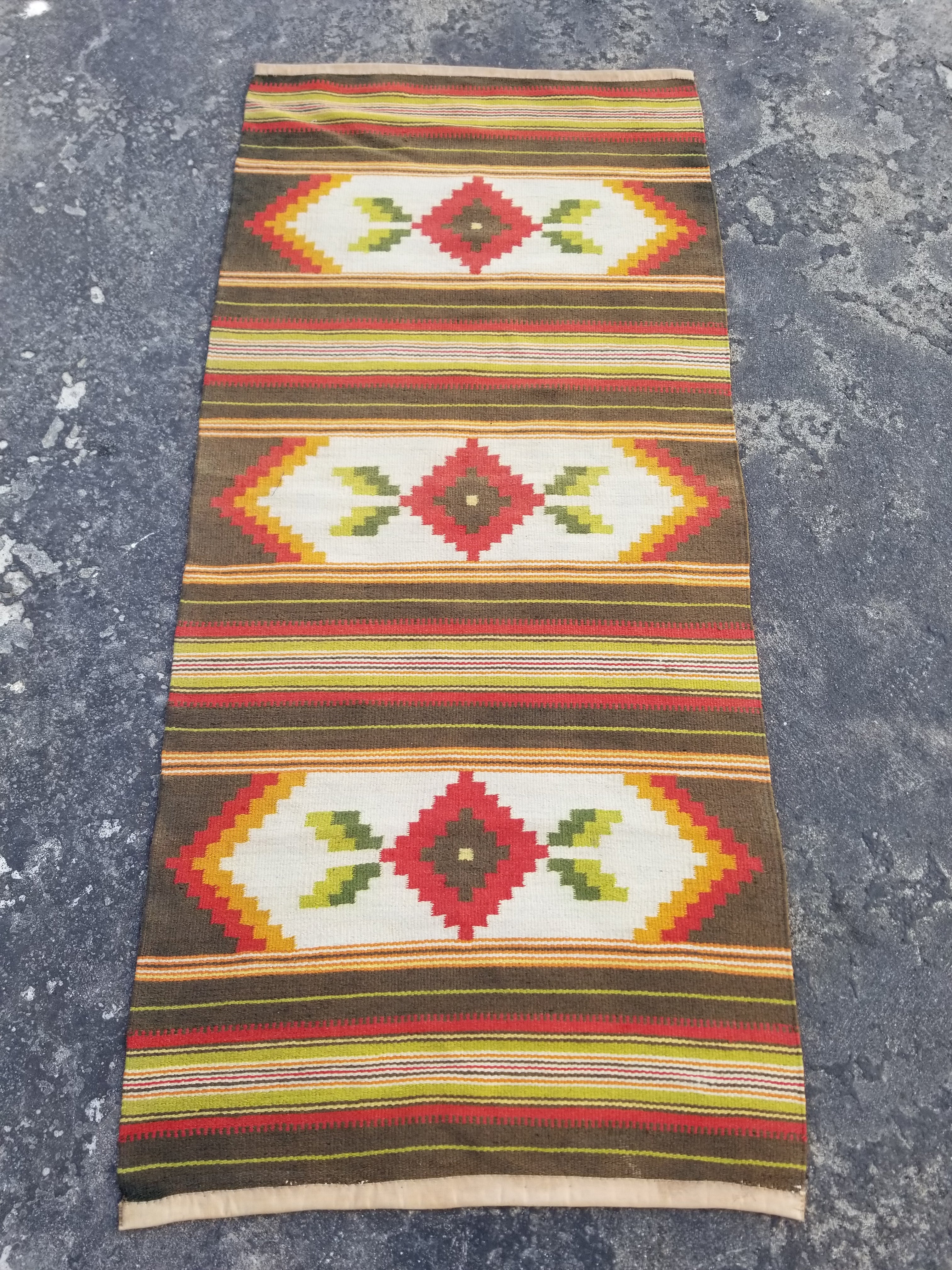 Vintage Traditional Handmade Mexican Zapotec Wool Multicolor Kilim 132x60cm