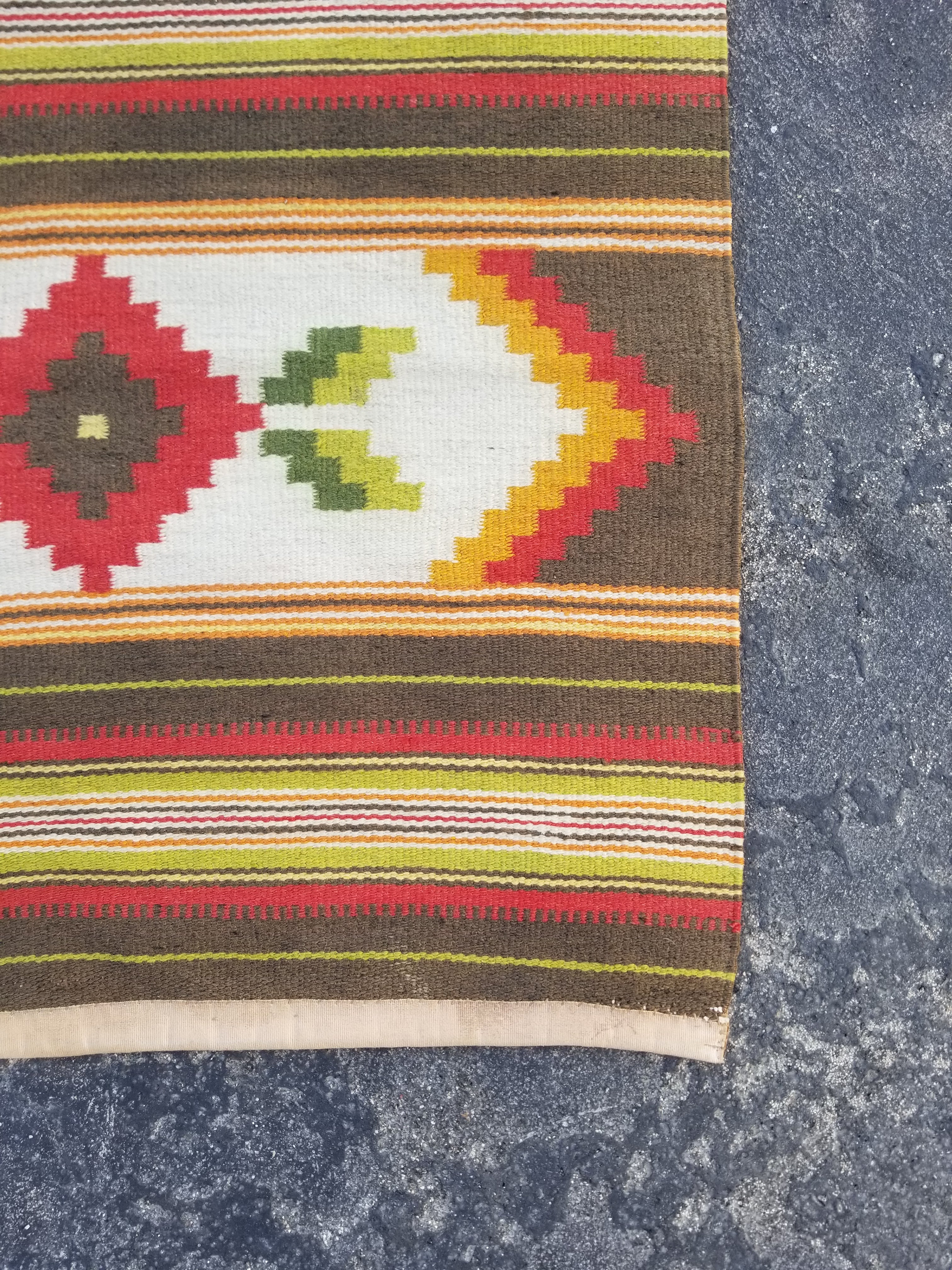 Vintage Traditional Handmade Mexican Zapotec Wool Multicolor Kilim 132x60cm