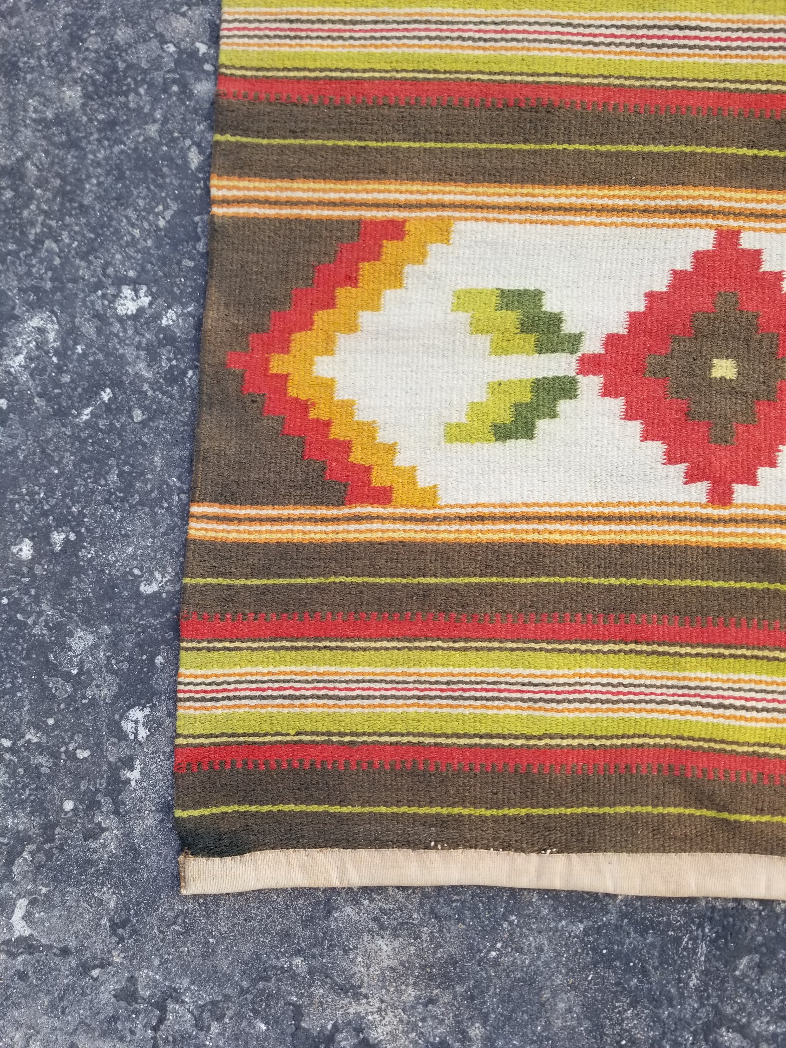Vintage Traditional Handmade Mexican Zapotec Wool Multicolor Kilim 132x60cm