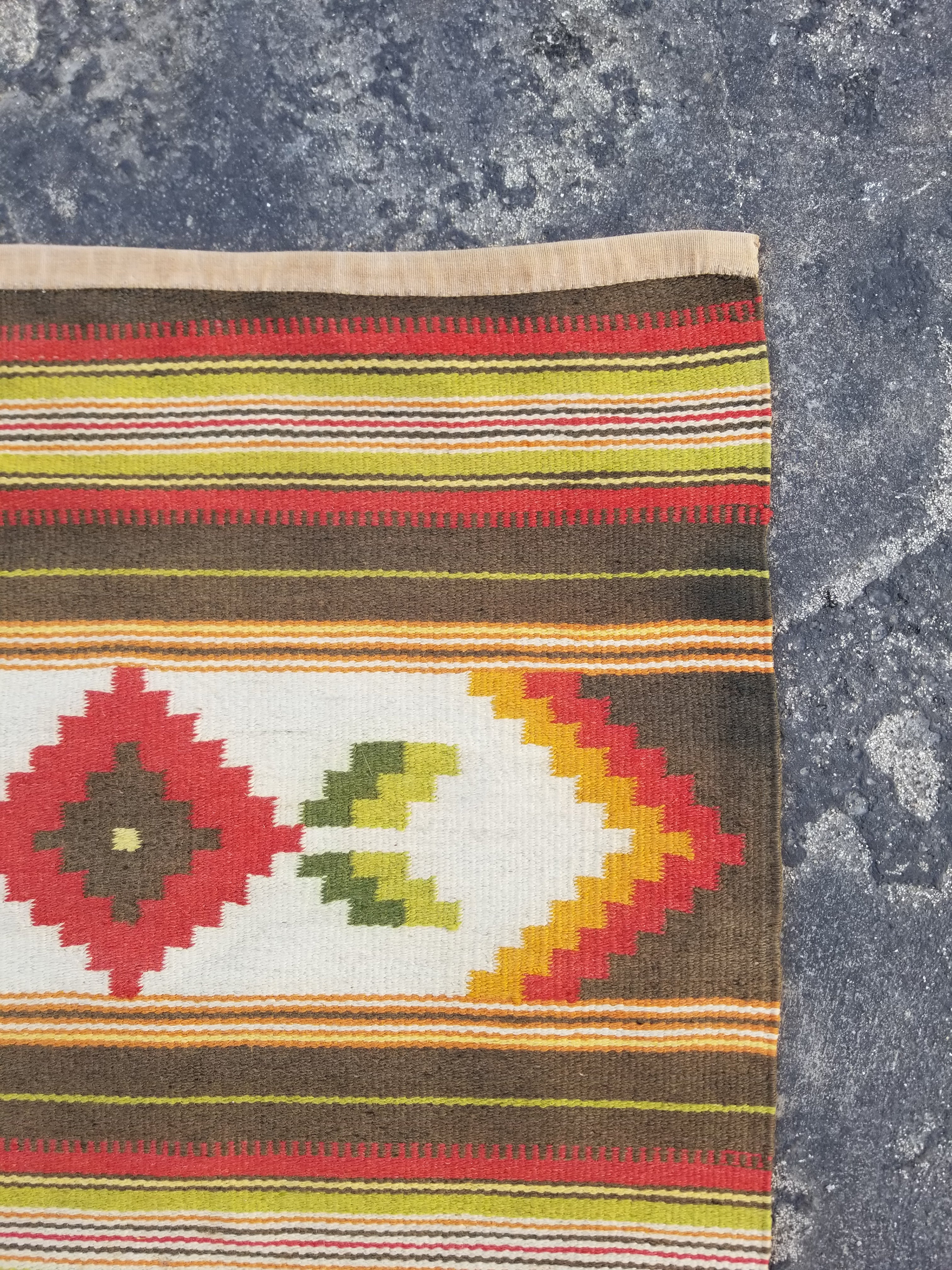 Vintage Traditional Handmade Mexican Zapotec Wool Multicolor Kilim 132x60cm