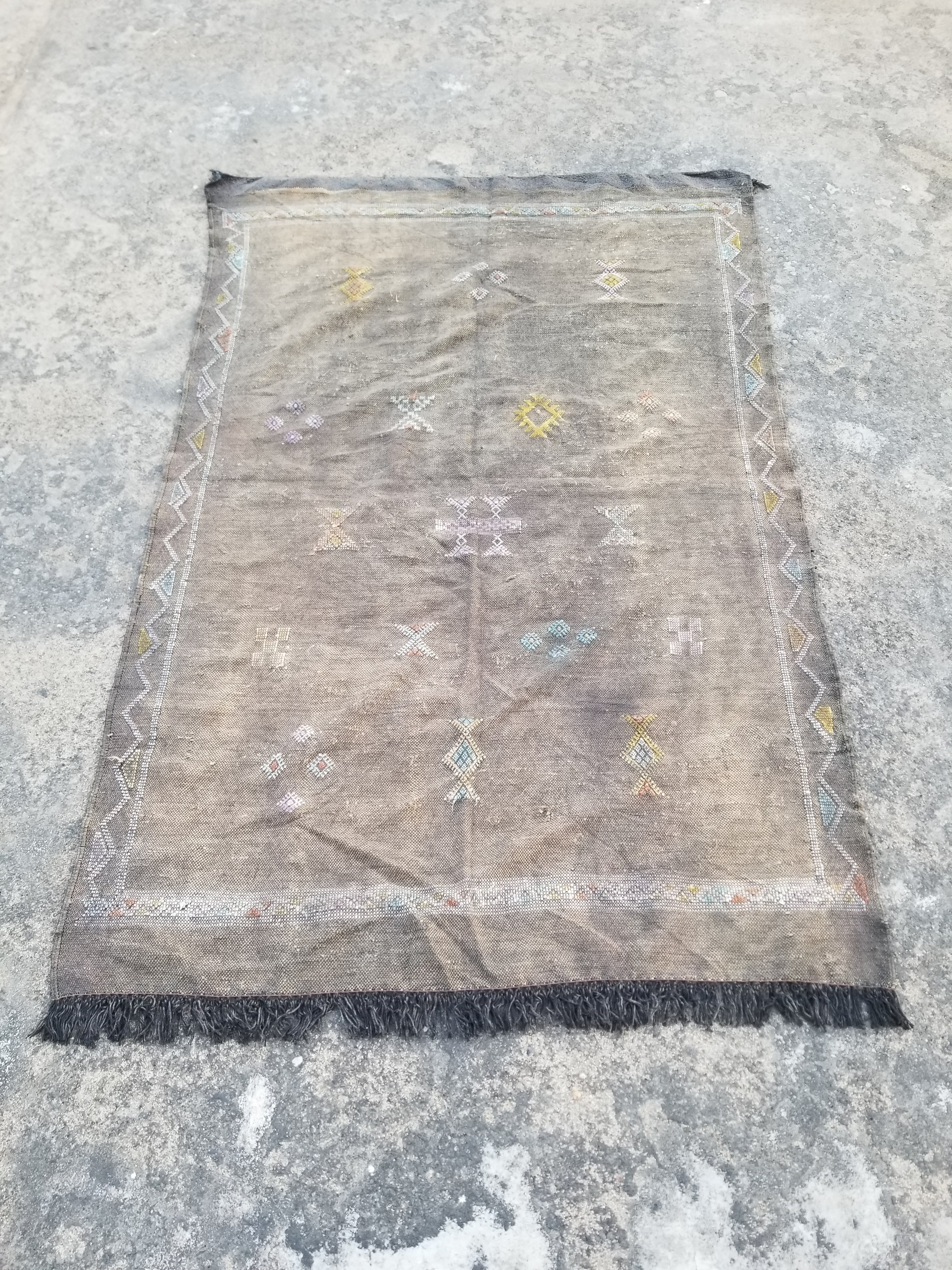Vintage Traditional Handmade Moroccan Berber Wool Multicolor Kilim 139x88cm