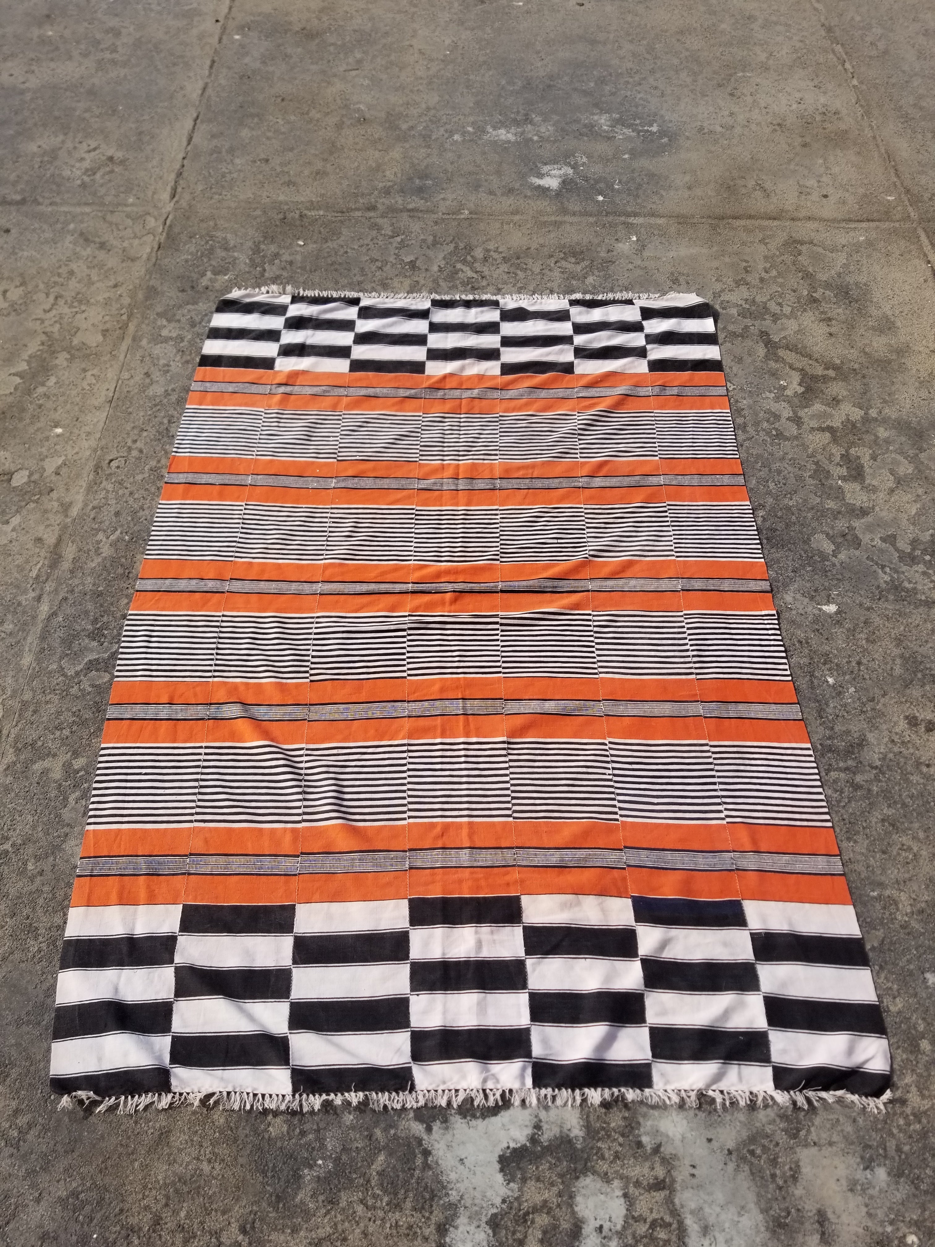 Vintage Traditional Handmade Africa Fulani Striped Wool Multicolor Kilim 193x129